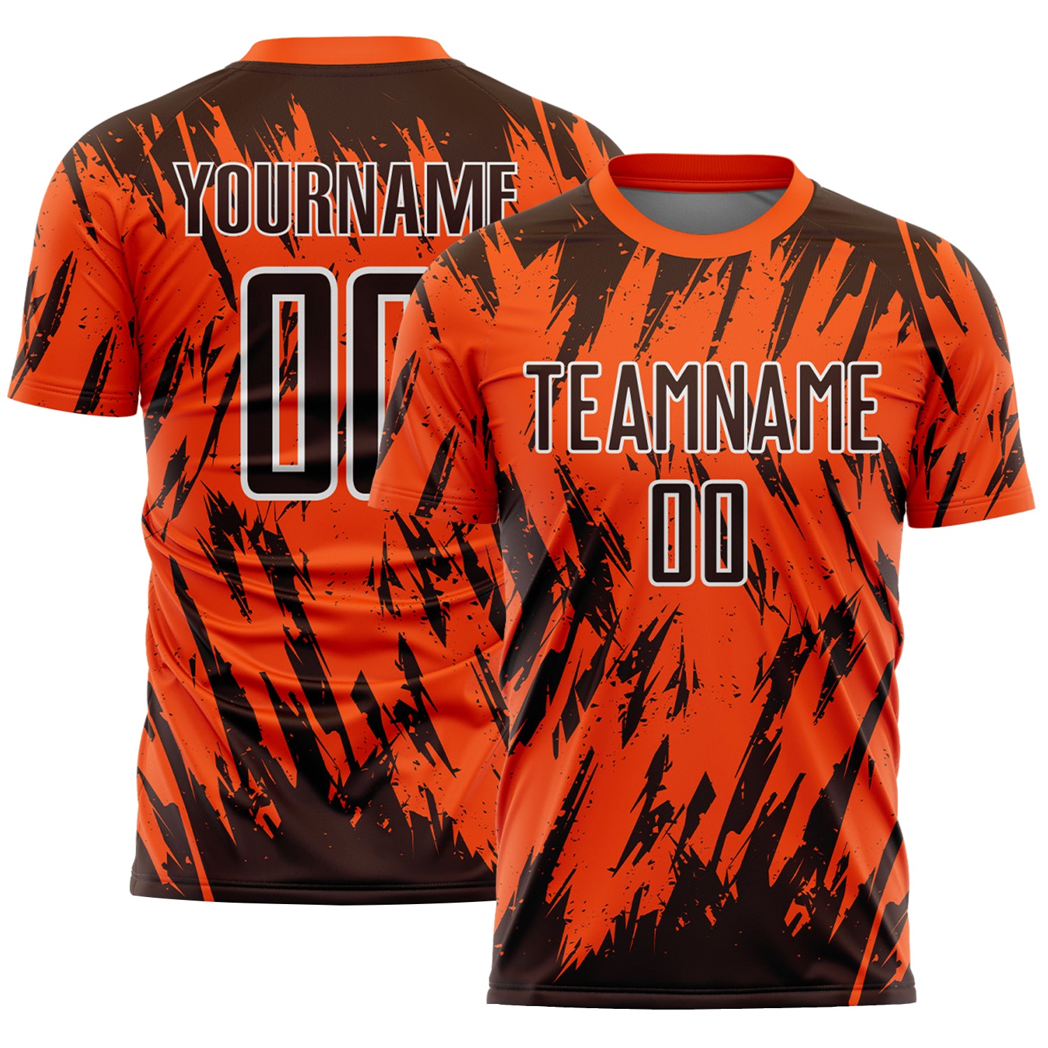 Custom Orange Brown-White Splatter Torn Sharp Brush Stroke Sublimation Soccer Uniform Jersey