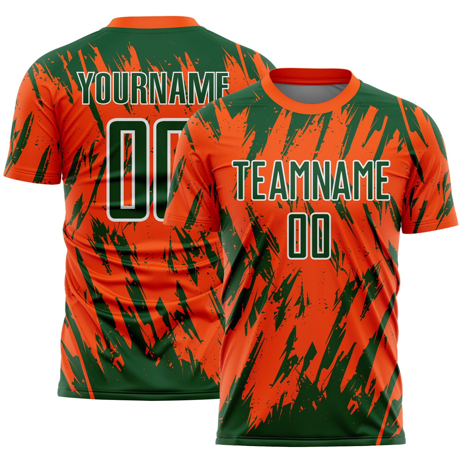 Custom Orange Green-White Splatter Torn Sharp Brush Stroke Sublimation Soccer Uniform Jersey