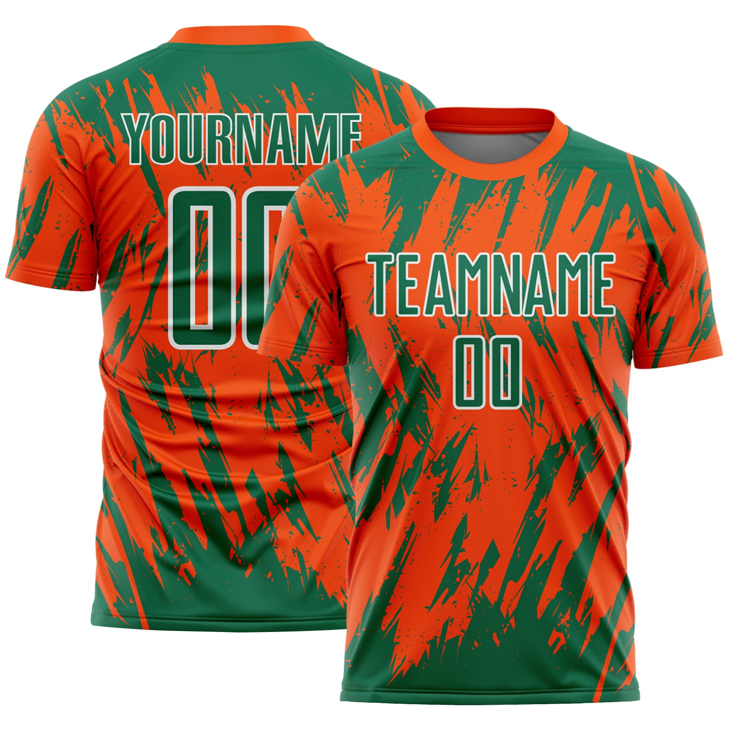 Custom Orange Kelly Green-White Splatter Torn Sharp Brush Stroke Sublimation Soccer Uniform Jersey