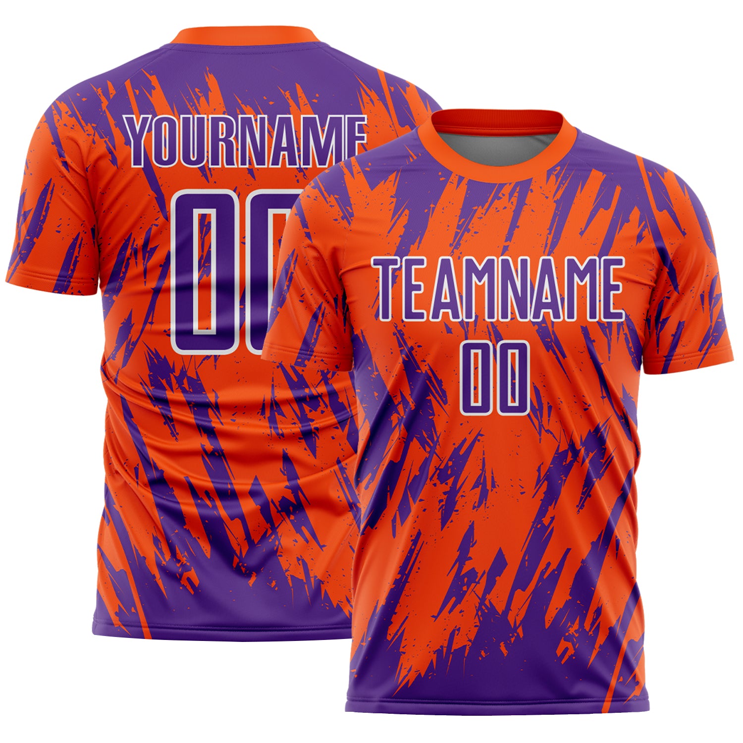 Custom Orange Purple-White Splatter Torn Sharp Brush Stroke Sublimation Soccer Uniform Jersey