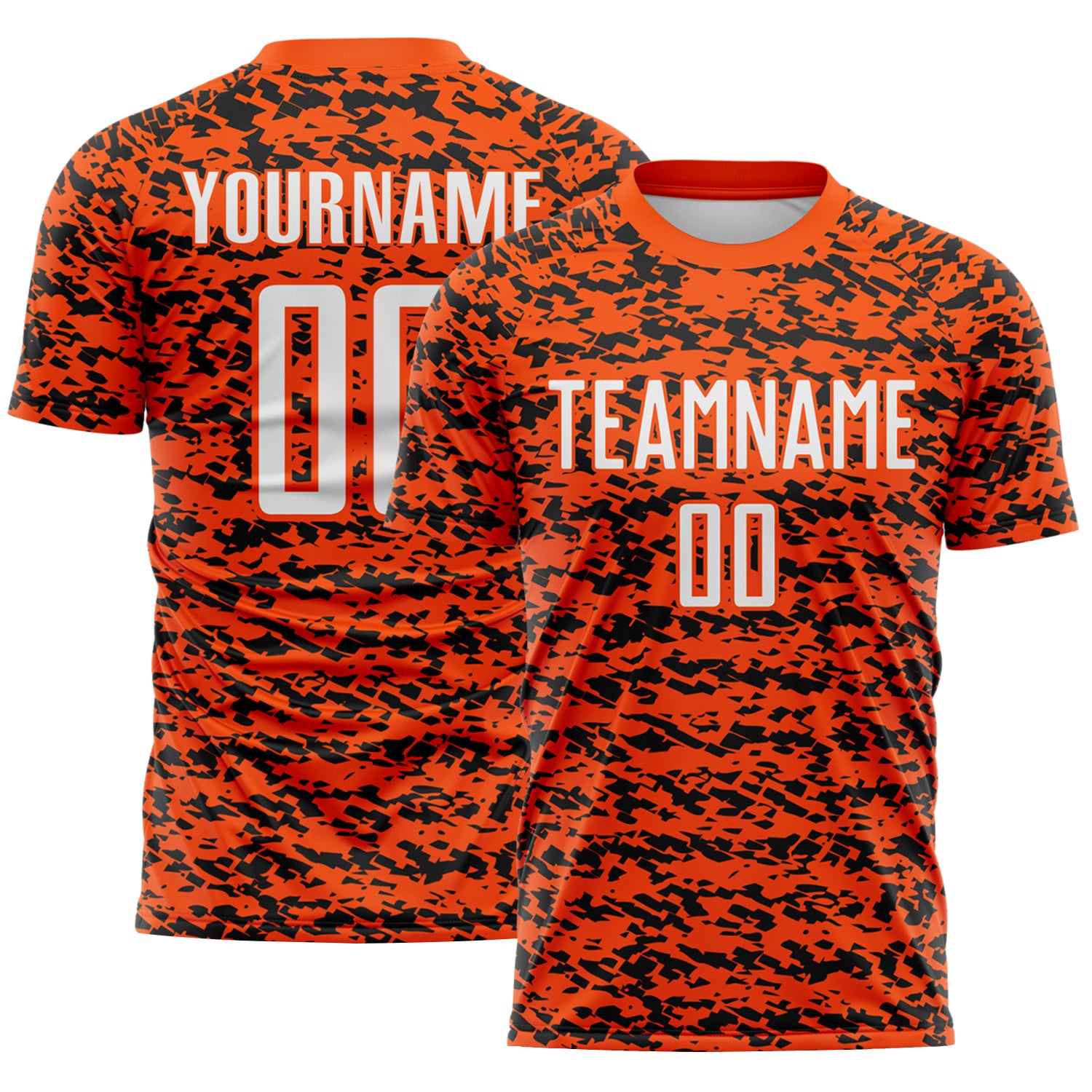 Custom Orange White-Black Geometric Fragment Splatter Sublimation Soccer Uniform Jersey