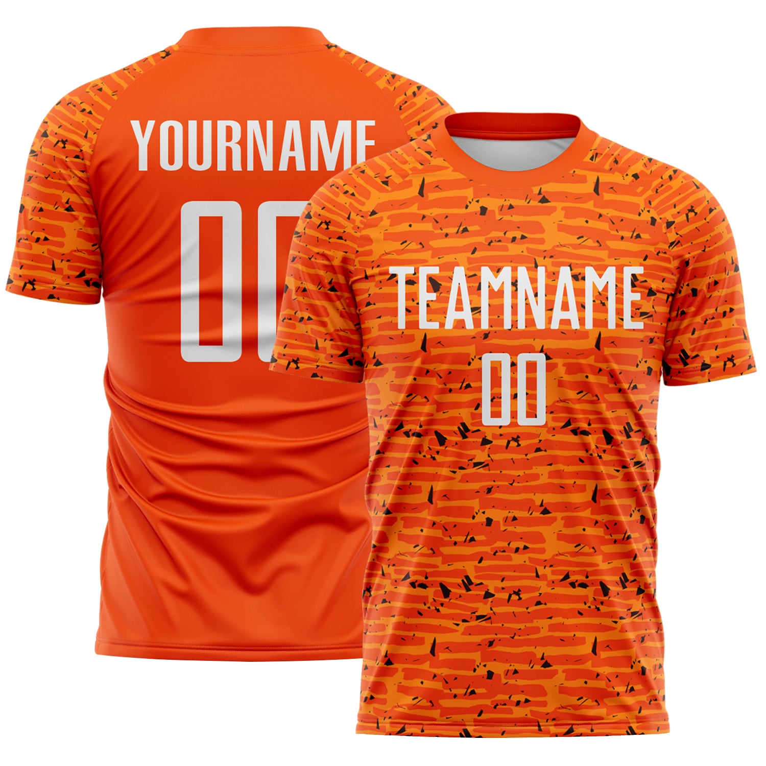 Custom Orange-White Distressed Fragment Brush Stroke Sublimation Soccer Uniform Jersey