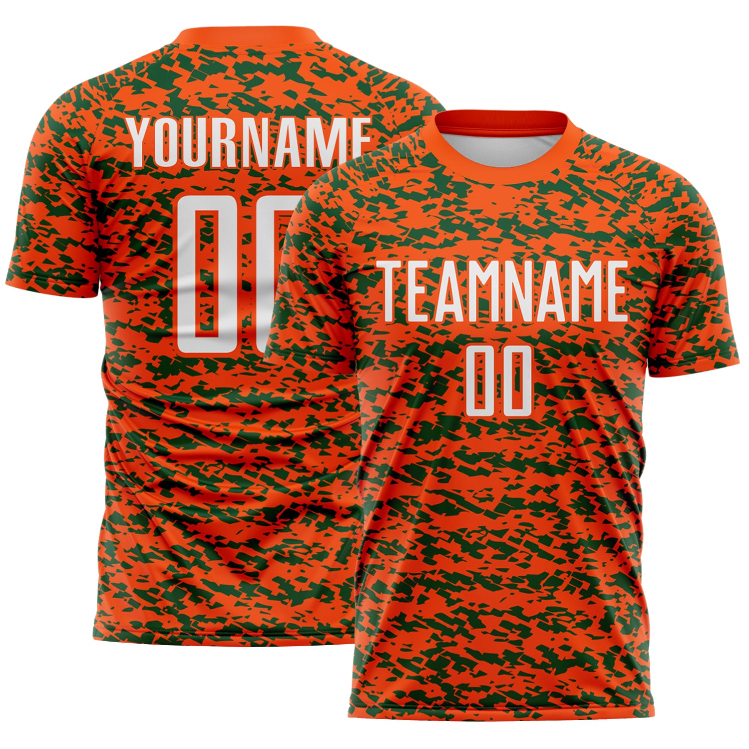 Custom Orange White-Green Geometric Fragment Splatter Sublimation Soccer Uniform Jersey