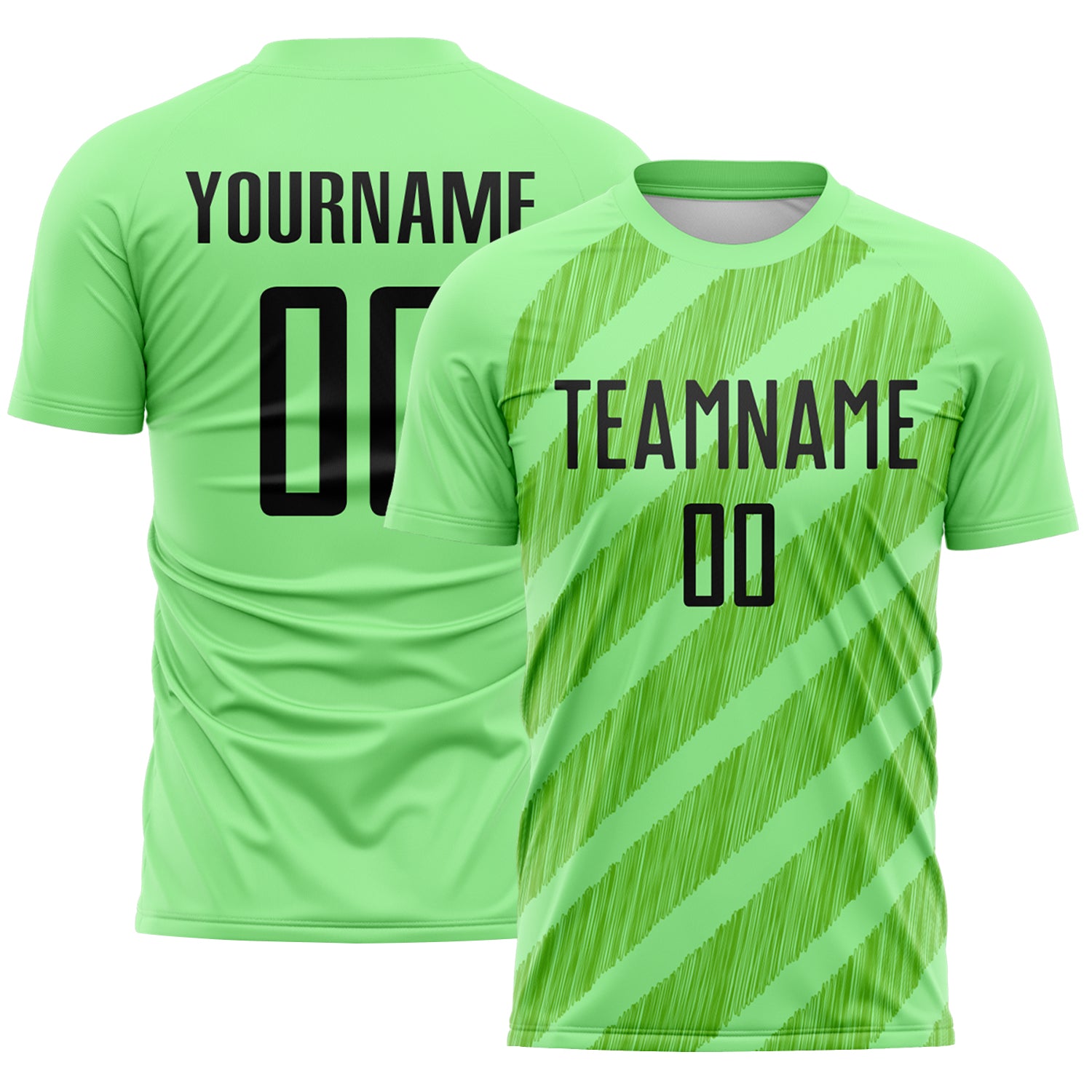 Custom Pea Green Black-Aurora Green Diagonal Stripes Sublimation Soccer Uniform Jersey