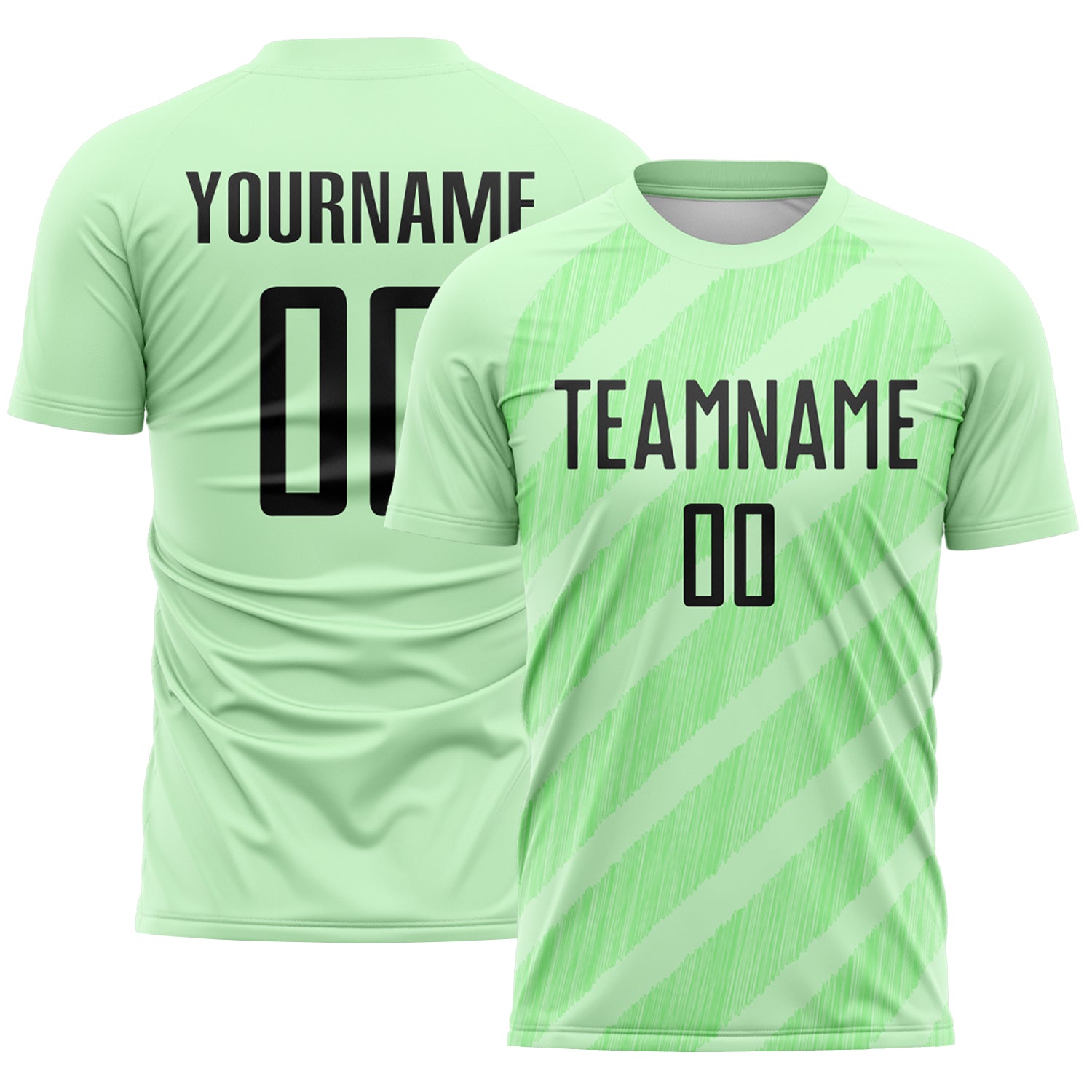 Custom Pea Green-Black Diagonal Stripes Sublimation Soccer Uniform Jersey