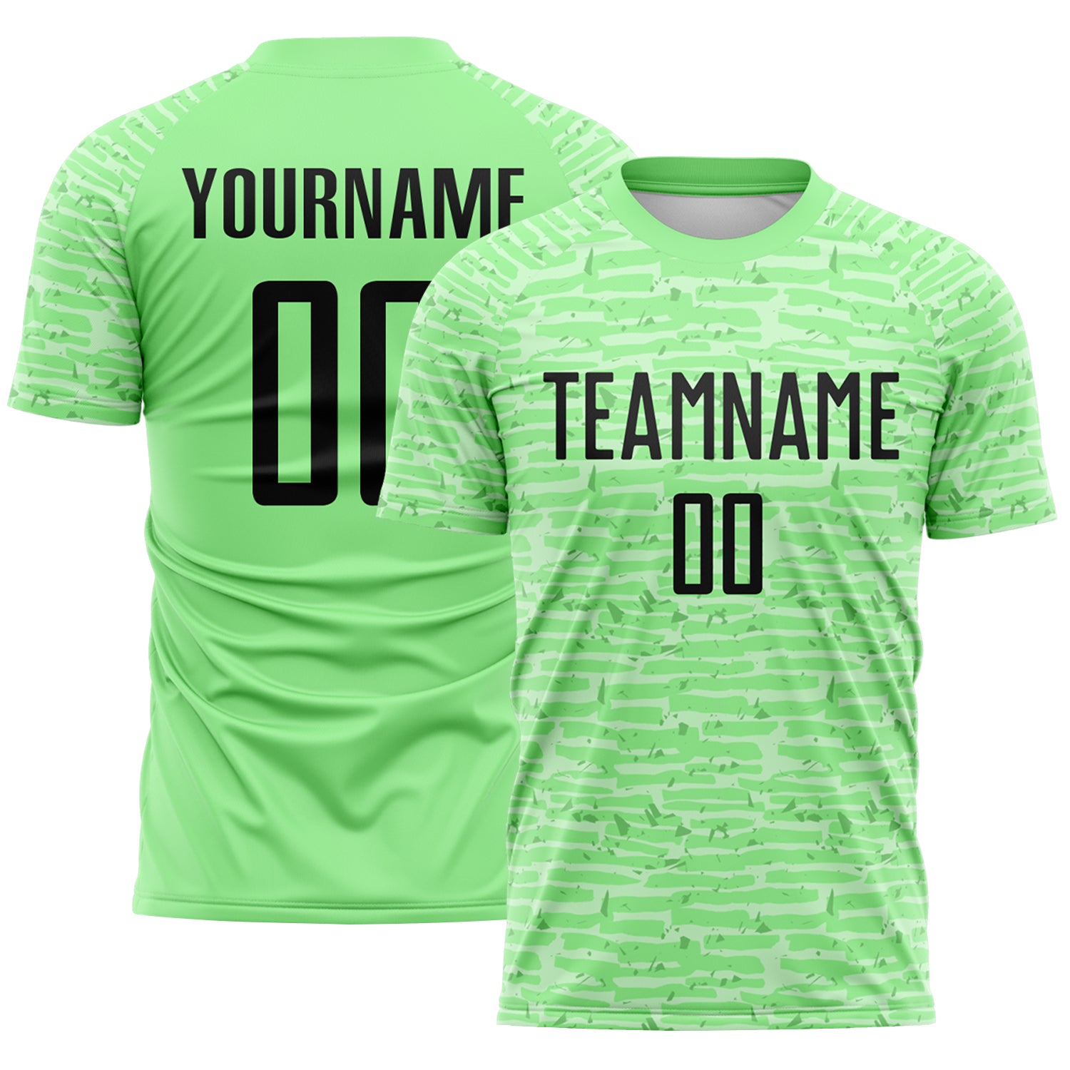 Custom Pea Green-Black Distressed Fragment Brush Stroke Sublimation Soccer Uniform Jersey