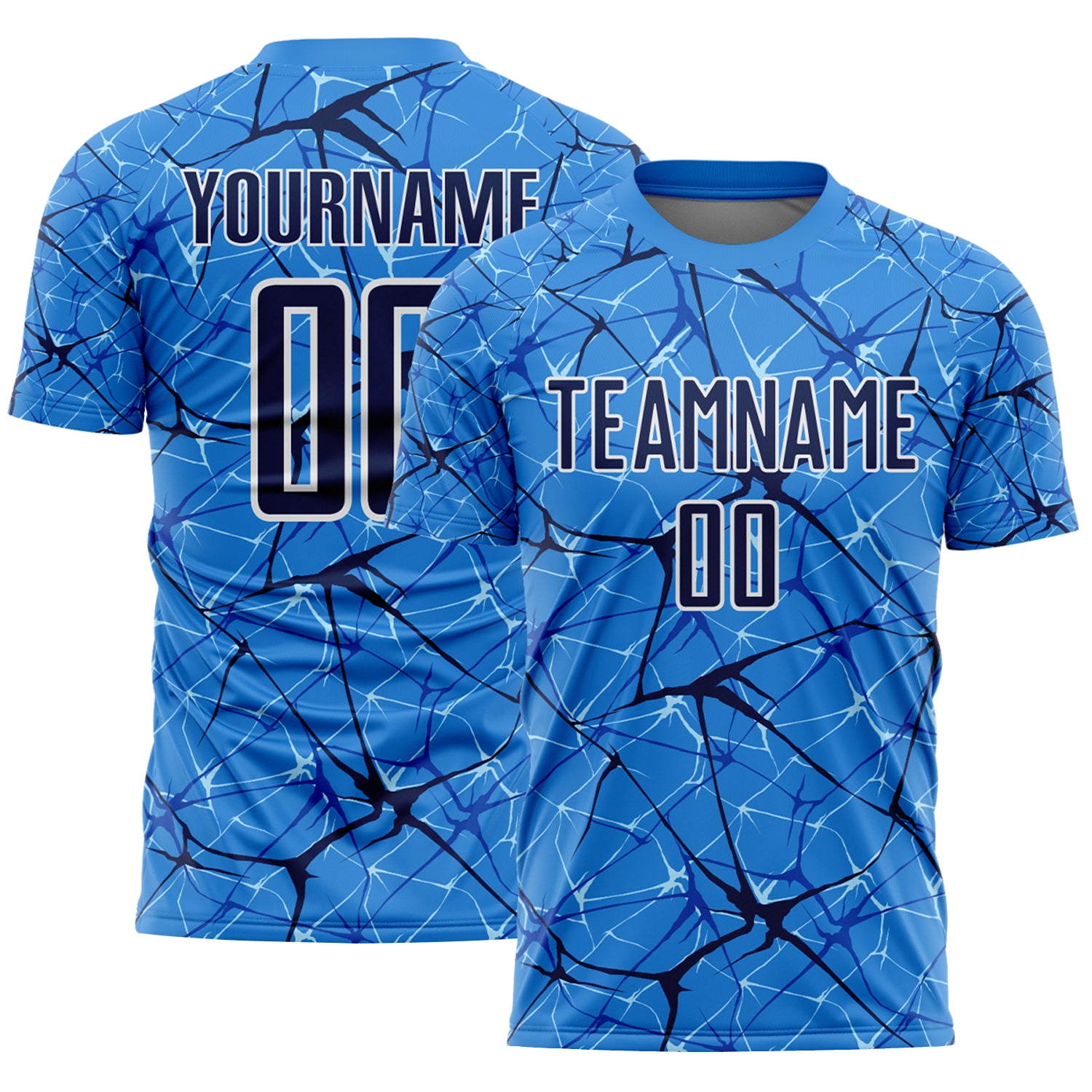Custom Powder Blue Navy-White Abstract Network Crackle Sublimation Soccer Uniform Jersey