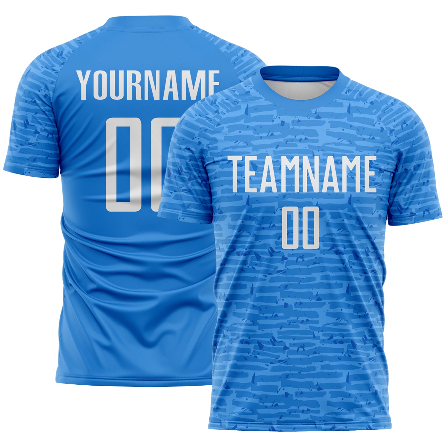 Custom Powder Blue-White Distressed Fragment Brush Stroke Sublimation Soccer Uniform Jersey