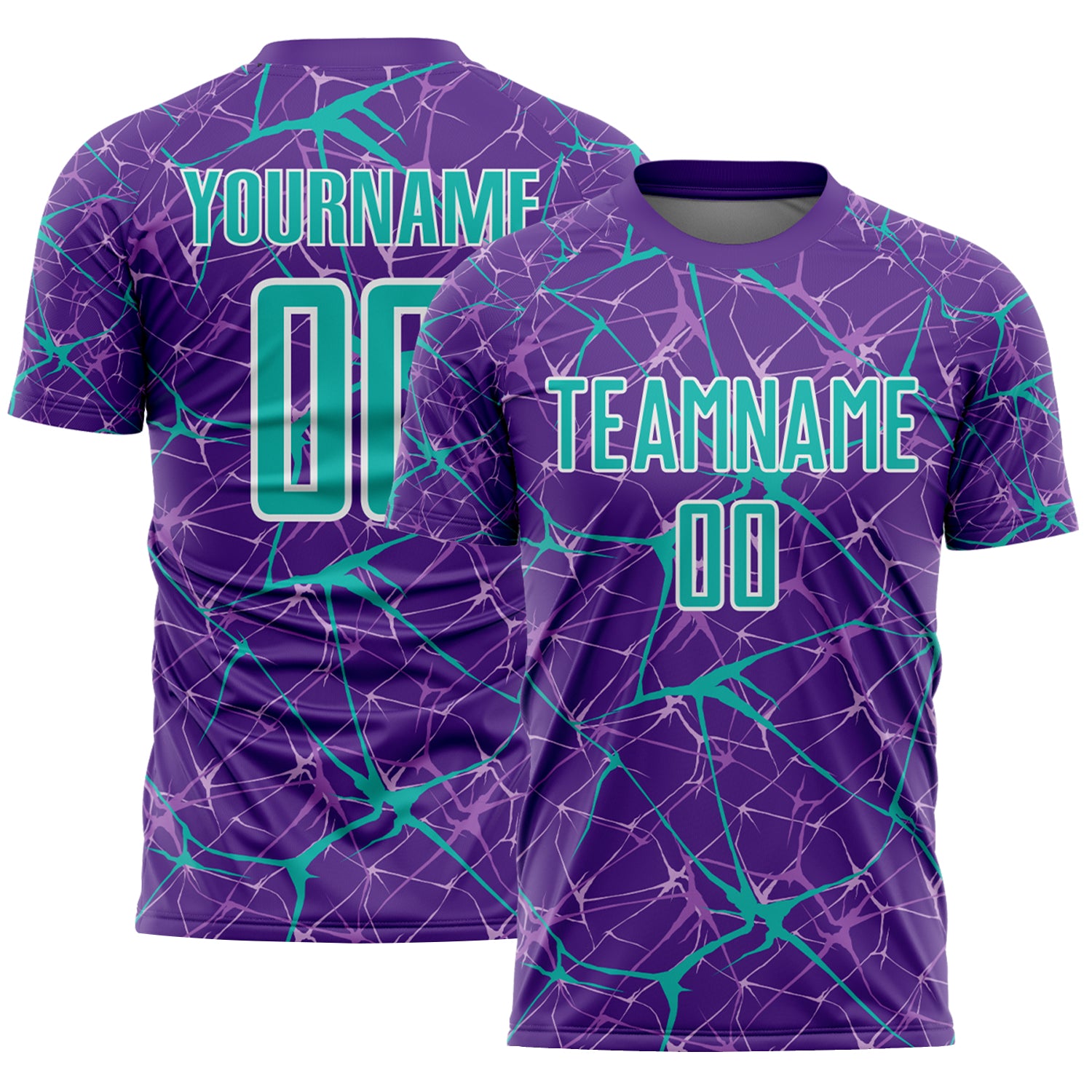 Custom Purple Aqua-White Abstract Network Crackle Sublimation Soccer Uniform Jersey