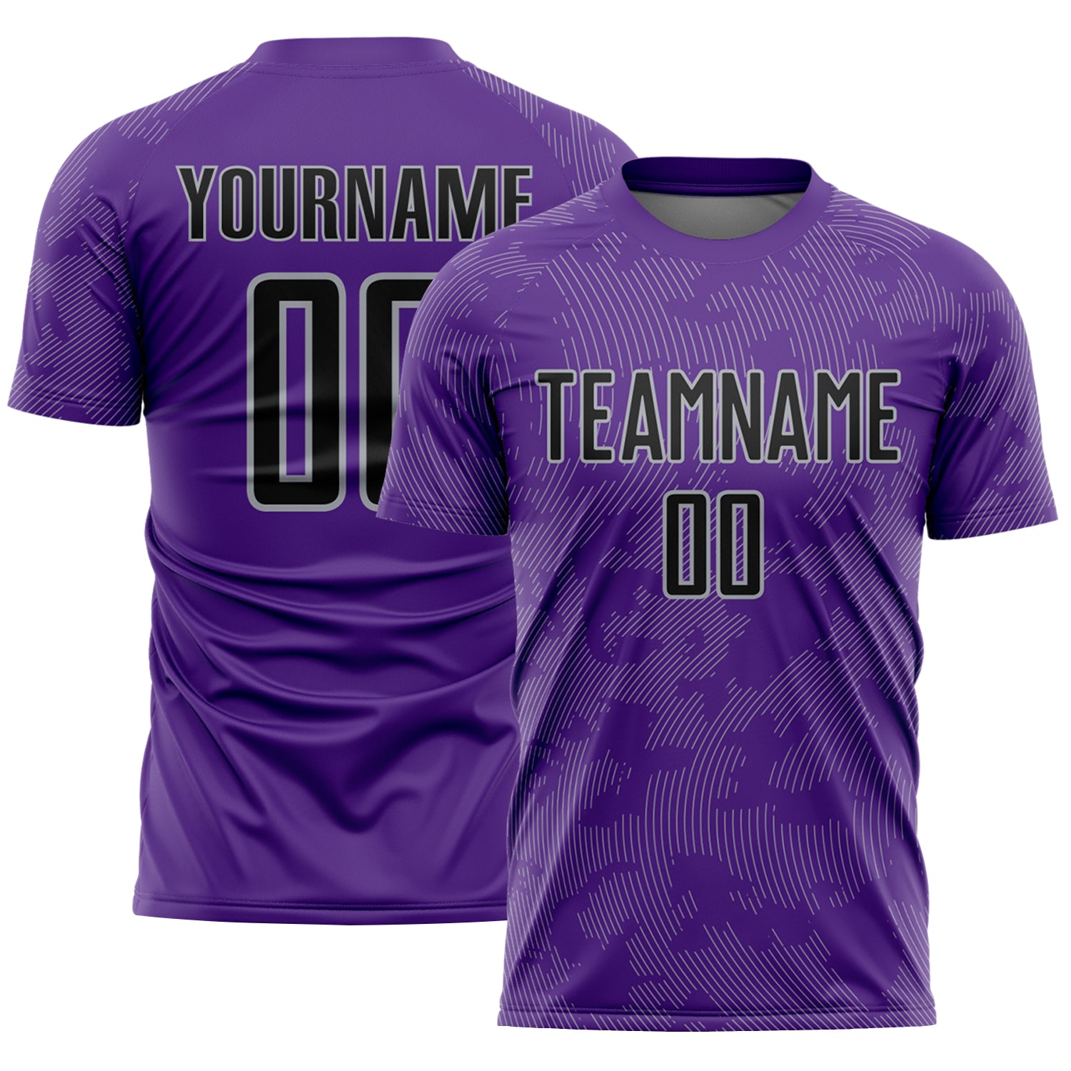 Custom Purple Black-Gray Curve Lines Sublimation Soccer Uniform Jersey