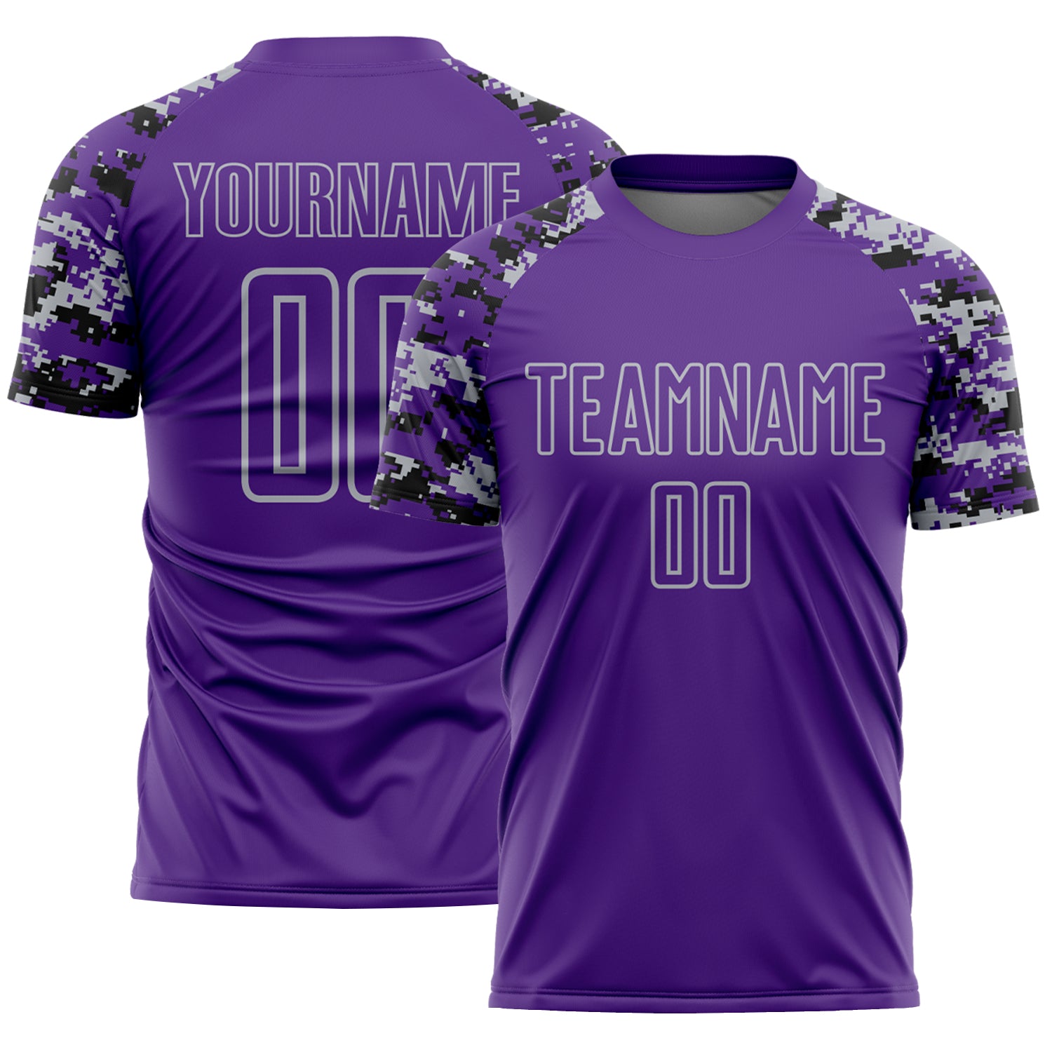 Custom Purple Black-Gray Digital Camo Raglan Sleeves Sublimation Soccer Uniform Jersey