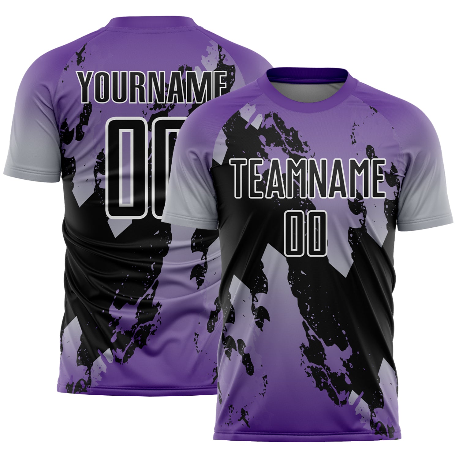 Custom Purple Black Gray-White Gradient Splash Sublimation Soccer Uniform Jersey