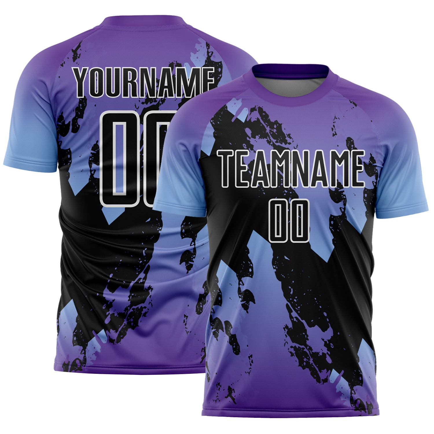 Custom Purple Black Light Blue-White Gradient Splash Sublimation Soccer Uniform Jersey