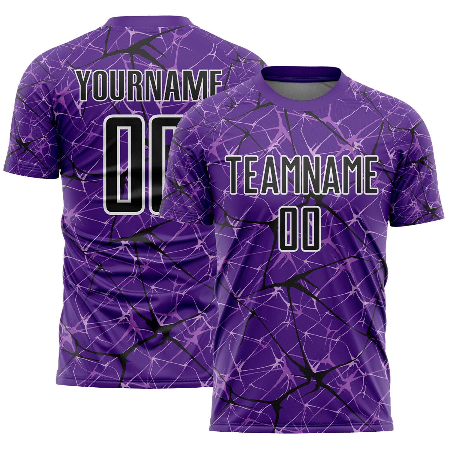 Custom Purple Black-White Abstract Network Crackle Sublimation Soccer Uniform Jersey