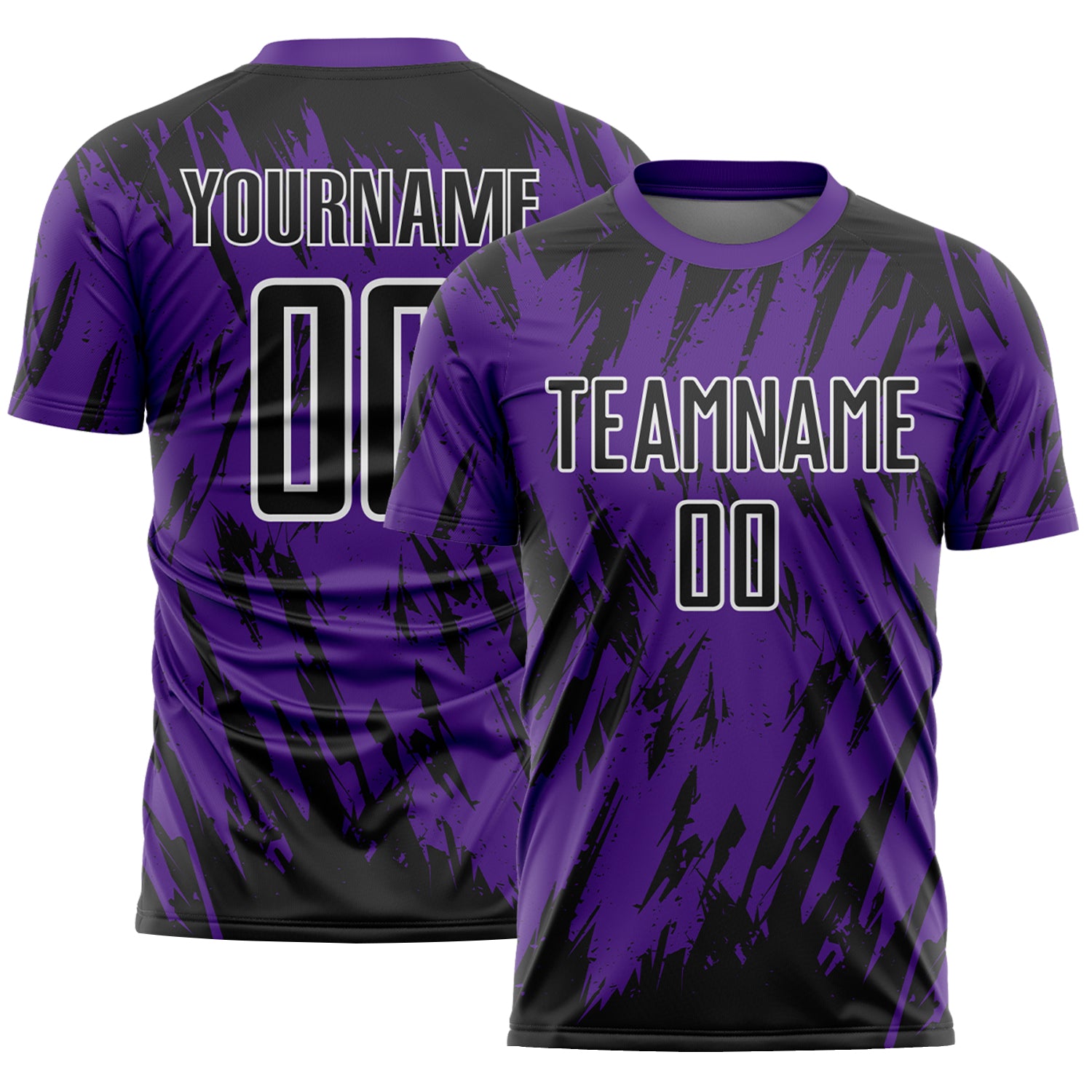 Custom Purple Black-White Splatter Torn Sharp Brush Stroke Sublimation Soccer Uniform Jersey