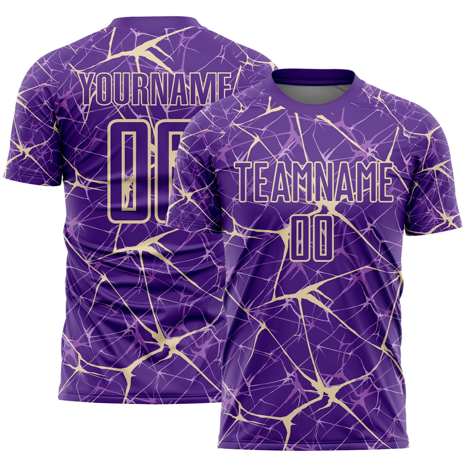 Custom Purple-Cream Abstract Network Crackle Sublimation Soccer Uniform Jersey
