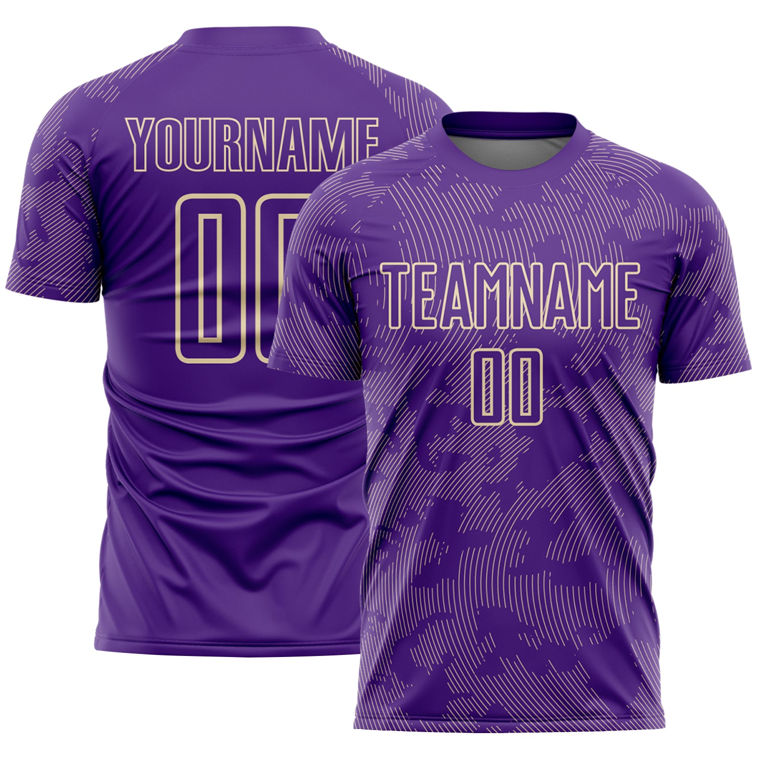 Custom Purple-Cream Curve Lines Sublimation Soccer Uniform Jersey