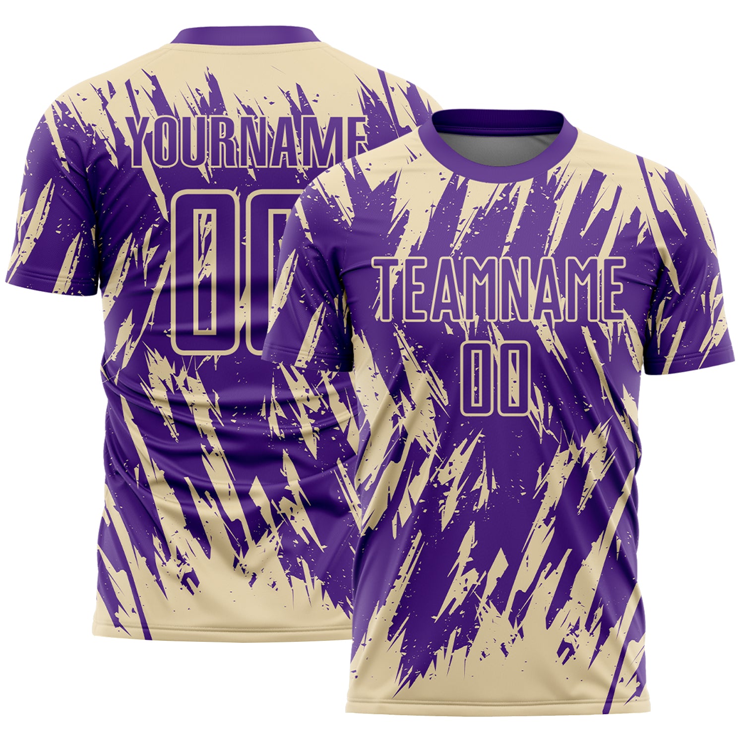 Custom Purple-Cream Splatter Torn Sharp Brush Stroke Sublimation Soccer Uniform Jersey