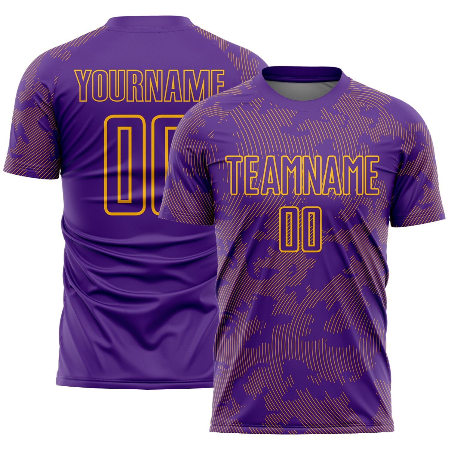 Custom Purple-Gold Curve Lines Sublimation Soccer Uniform Jersey