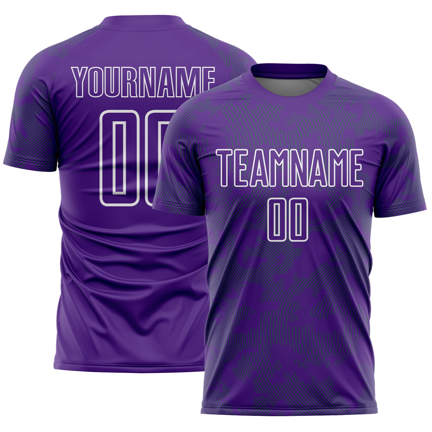 Custom Purple Grass Green-White Curve Lines Sublimation Soccer Uniform Jersey