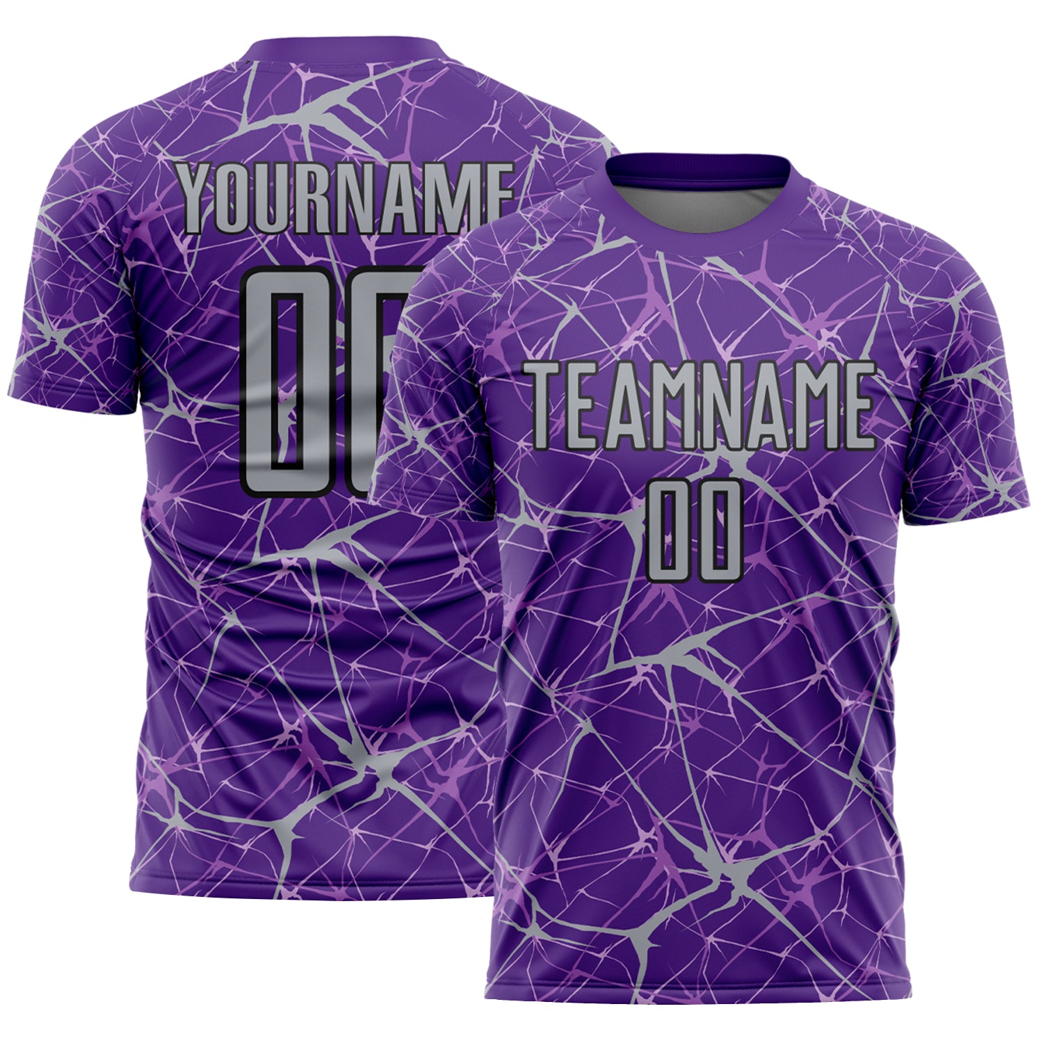 Custom Purple Gray-Black Abstract Network Crackle Sublimation Soccer Uniform Jersey