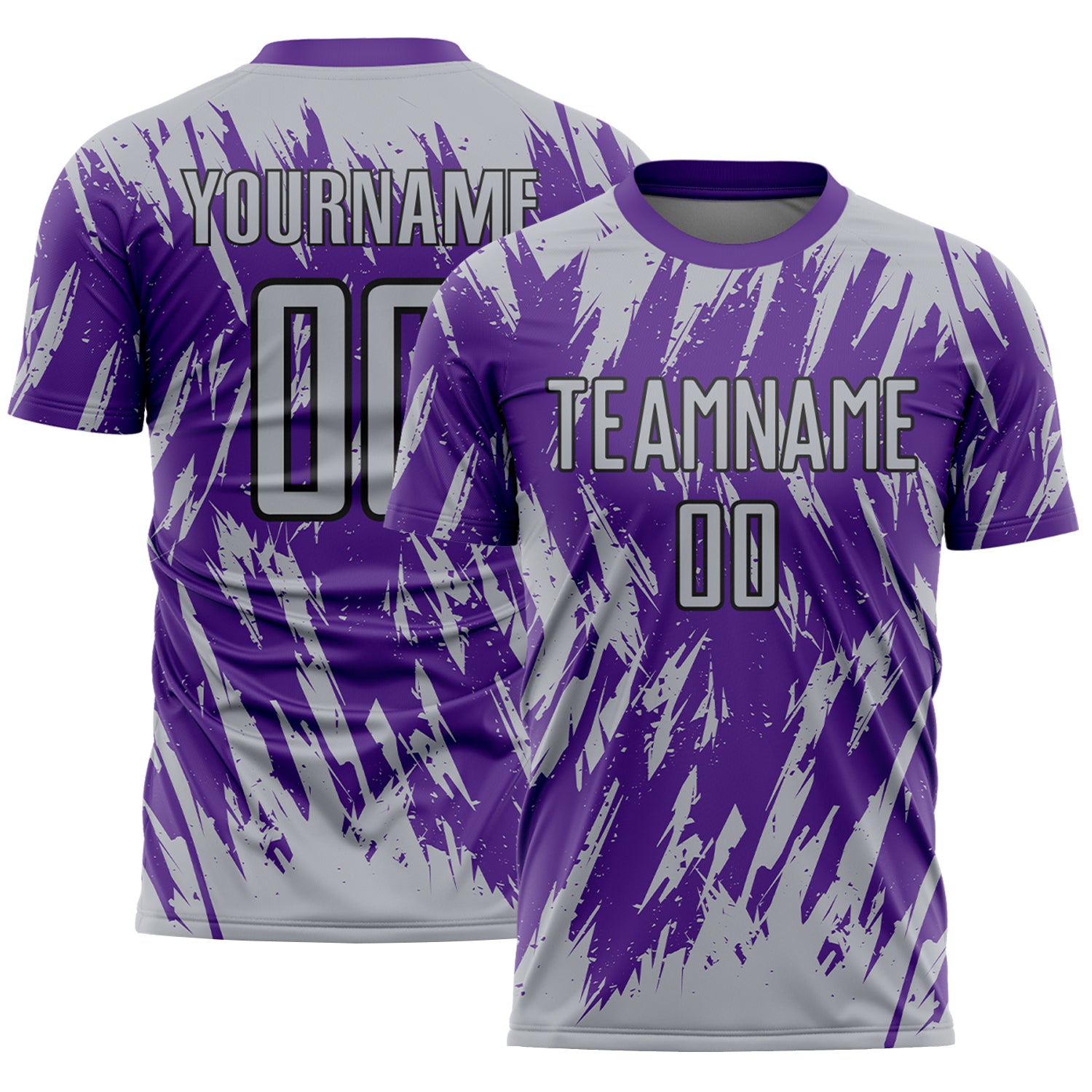 Custom Purple Gray-Black Splatter Torn Sharp Brush Stroke Sublimation Soccer Uniform Jersey