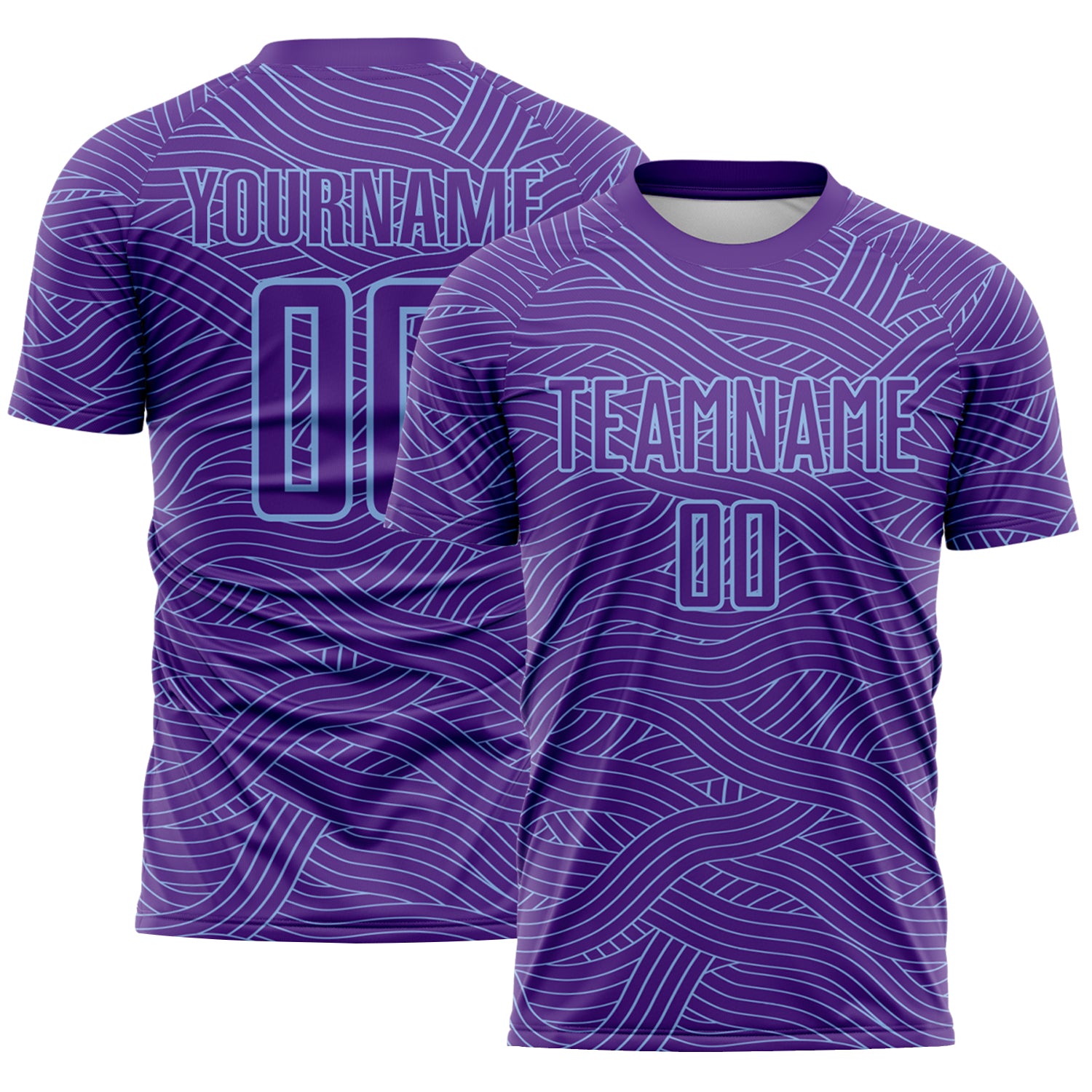Custom Purple-Light Blue Abstract Wave Lines Interlocking Sublimation Soccer Uniform Jersey