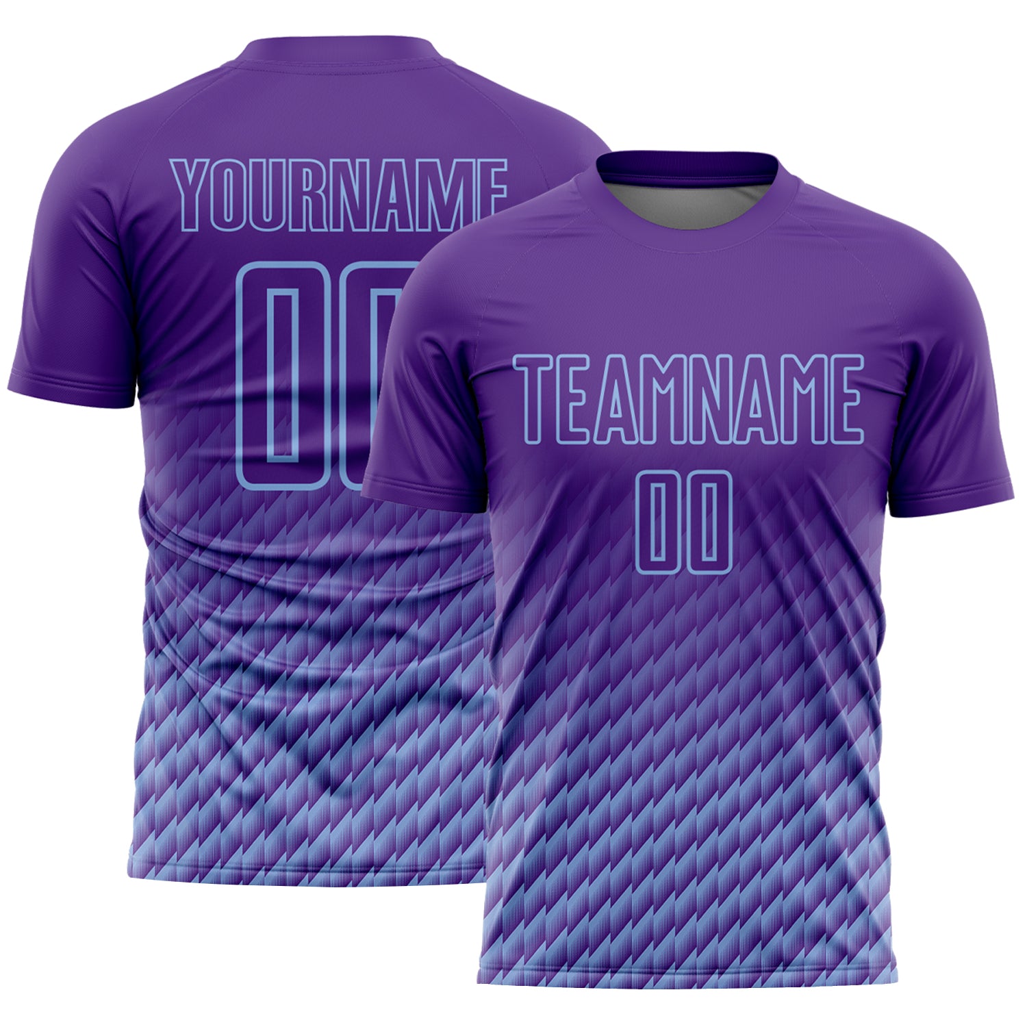 Custom Purple-Light Blue Geometric Wave Gradient Sublimation Soccer Uniform Jersey