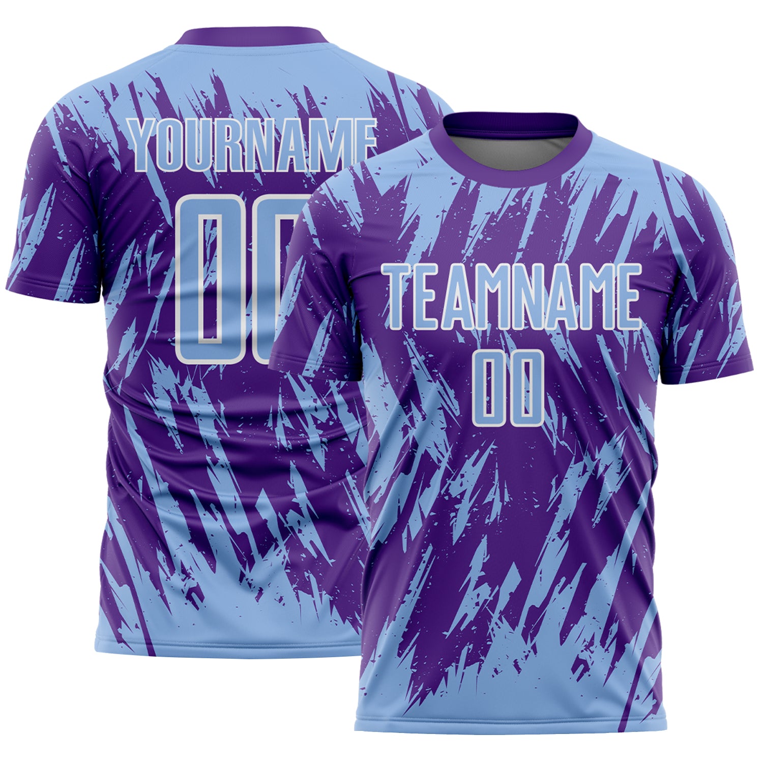 Custom Purple Light Blue-White Splatter Torn Sharp Brush Stroke Sublimation Soccer Uniform Jersey