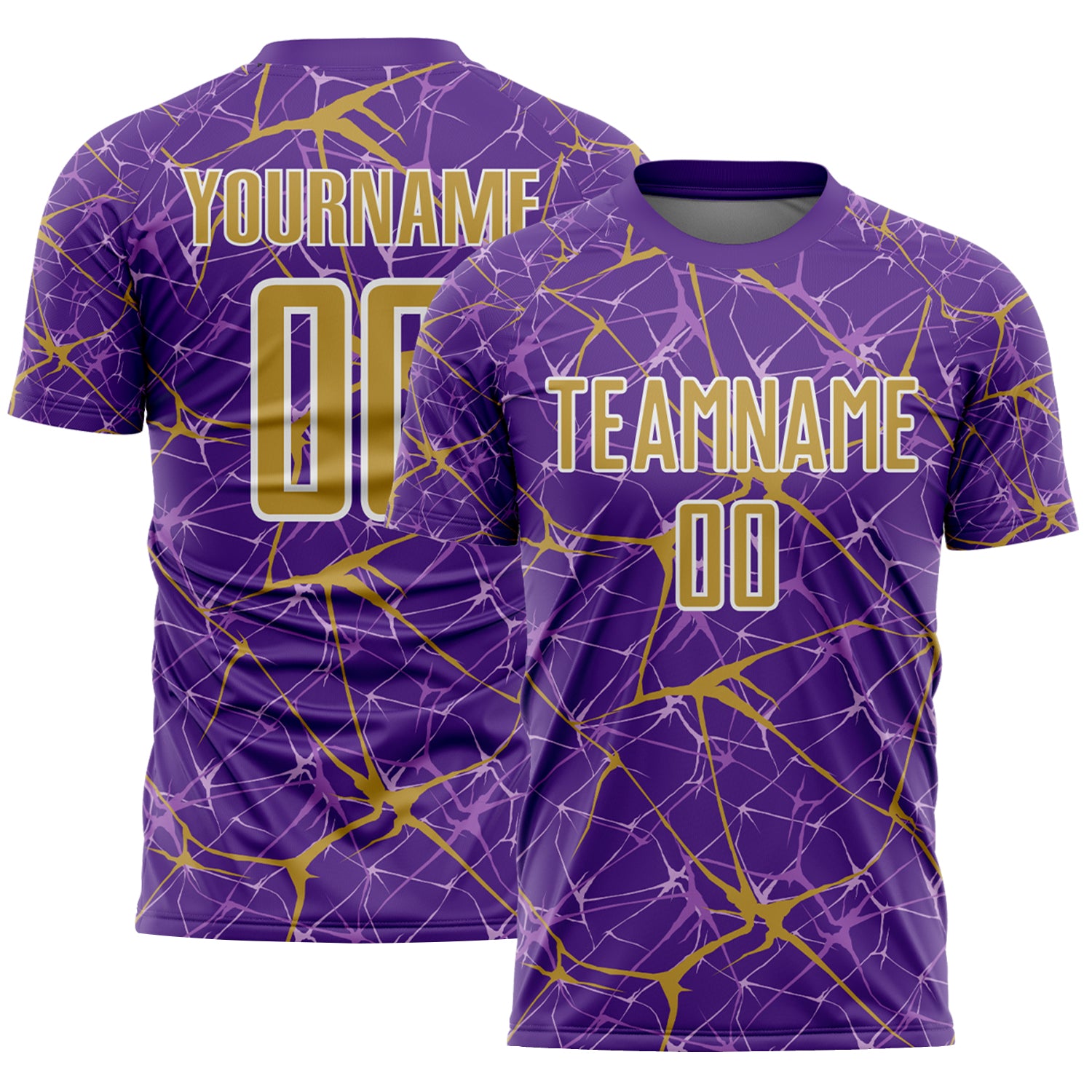 Custom Purple Old Gold-White Abstract Network Crackle Sublimation Soccer Uniform Jersey