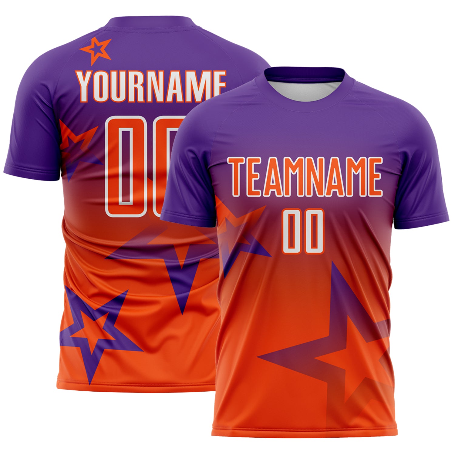 Custom Purple Orange-White Gradient Style Twinkle Star Sublimation Soccer Uniform Jersey