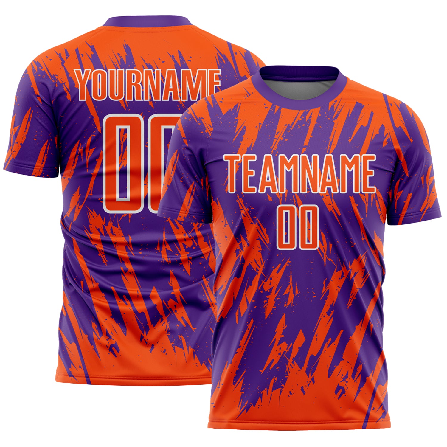 Custom Purple Orange-White Splatter Torn Sharp Brush Stroke Sublimation Soccer Uniform Jersey