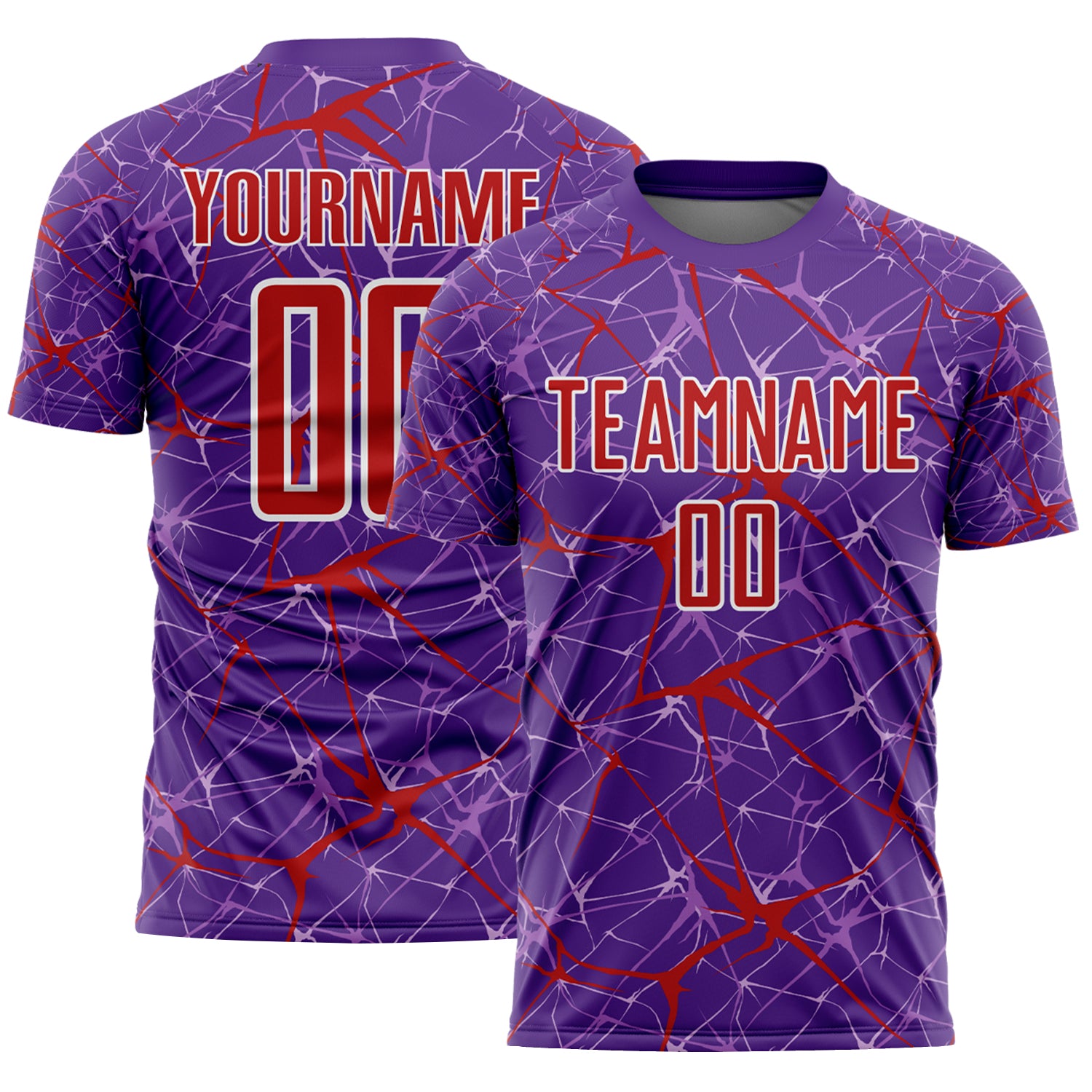 Custom Purple Red-White Abstract Network Crackle Sublimation Soccer Uniform Jersey