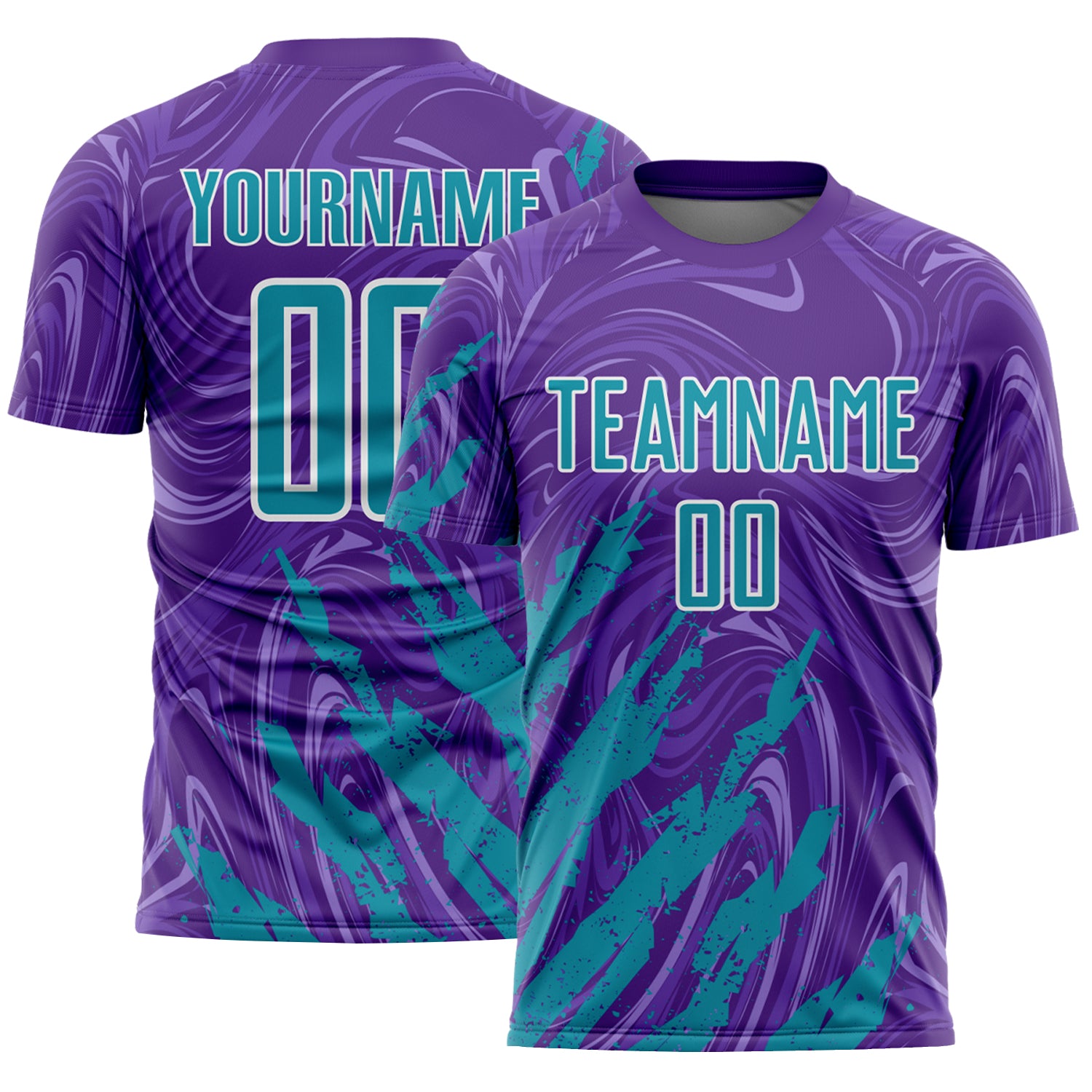 Custom Purple Teal-White Brush Stroke Splatter Liquid Swirl Sublimation Soccer Uniform Jersey