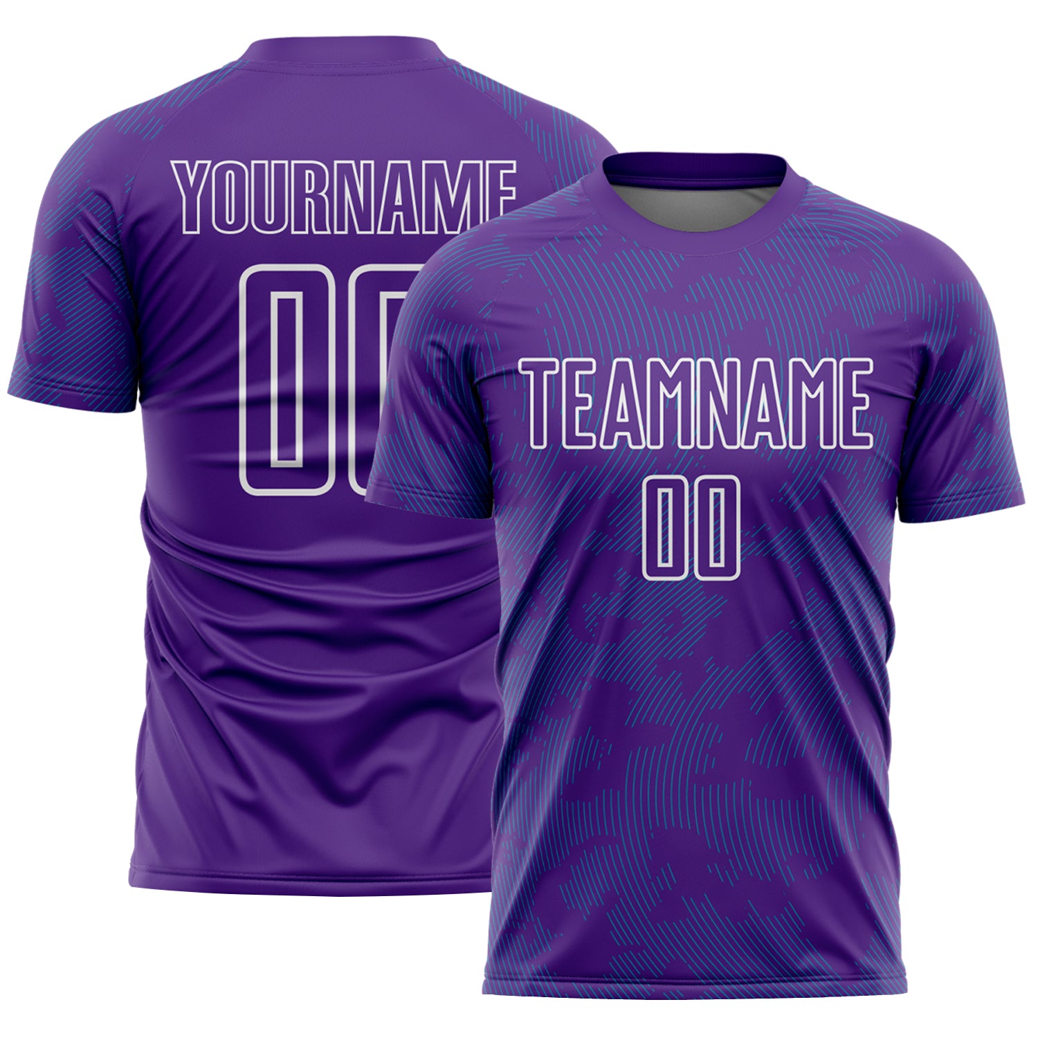 Custom Purple Teal-White Curve Lines Sublimation Soccer Uniform Jersey