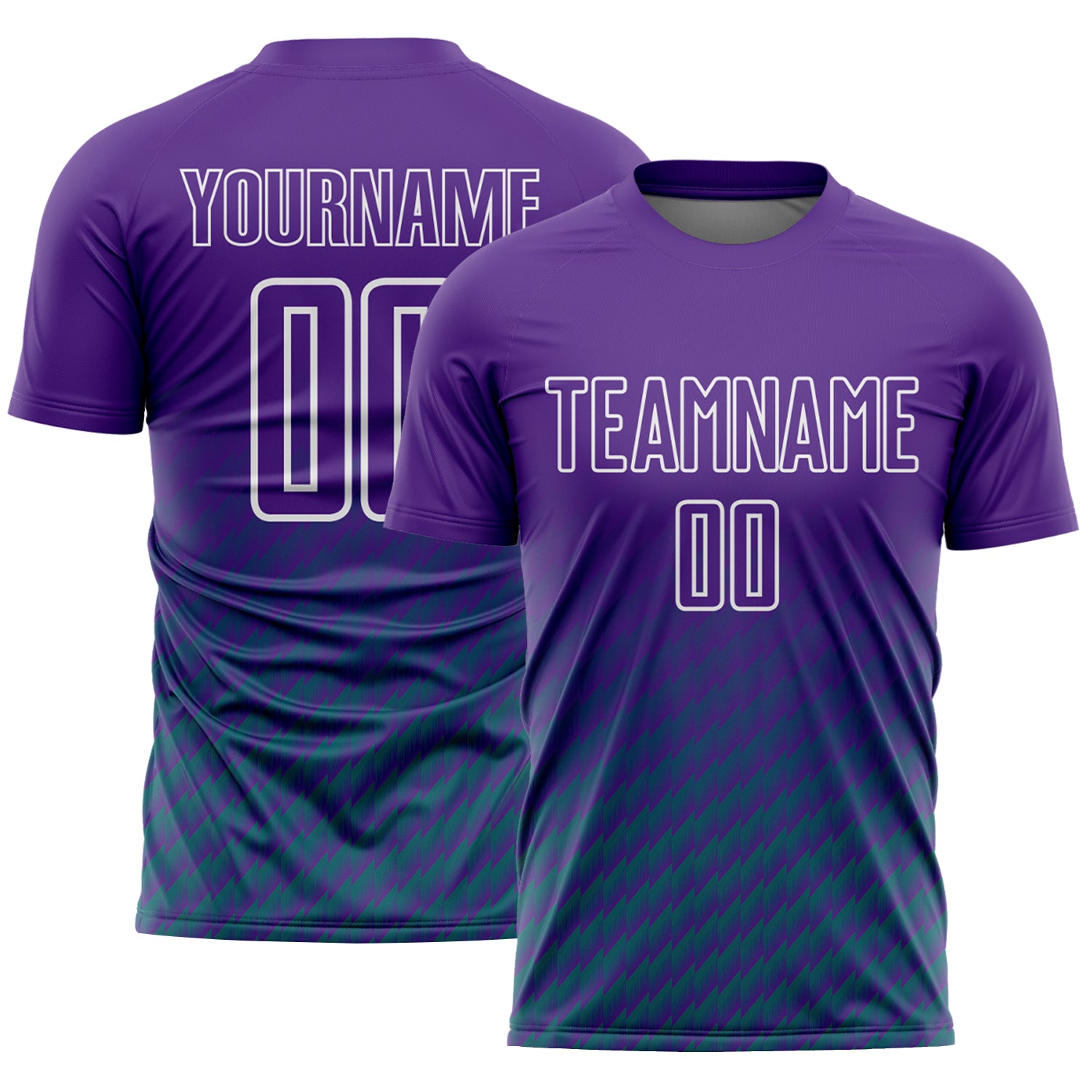 Custom Purple Teal-White Geometric Wave Gradient Sublimation Soccer Uniform Jersey