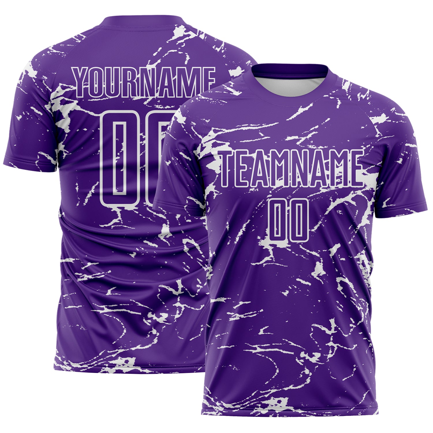 Custom Purple-White Abstract Fluid Marble Sublimation Soccer Uniform Jersey