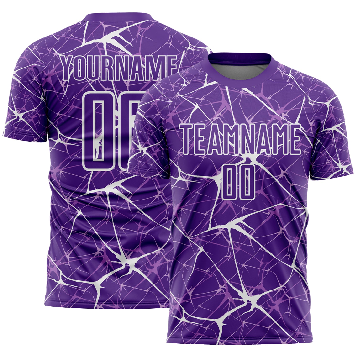 Custom Purple-White Abstract Network Crackle Sublimation Soccer Uniform Jersey