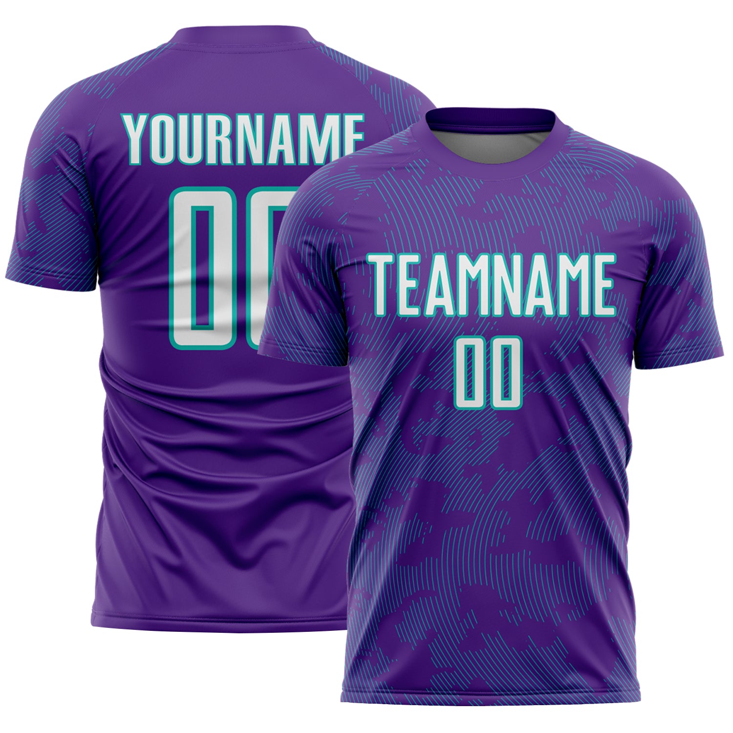 Custom Purple White-Aqua Curve Lines Sublimation Soccer Uniform Jersey