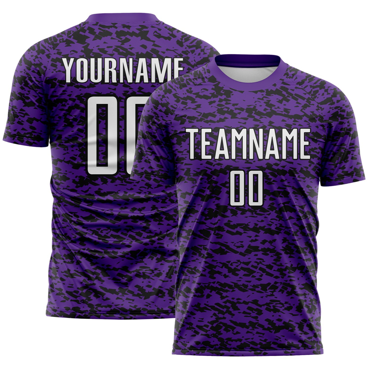 Custom Purple White-Black Geometric Fragment Splatter Sublimation Soccer Uniform Jersey