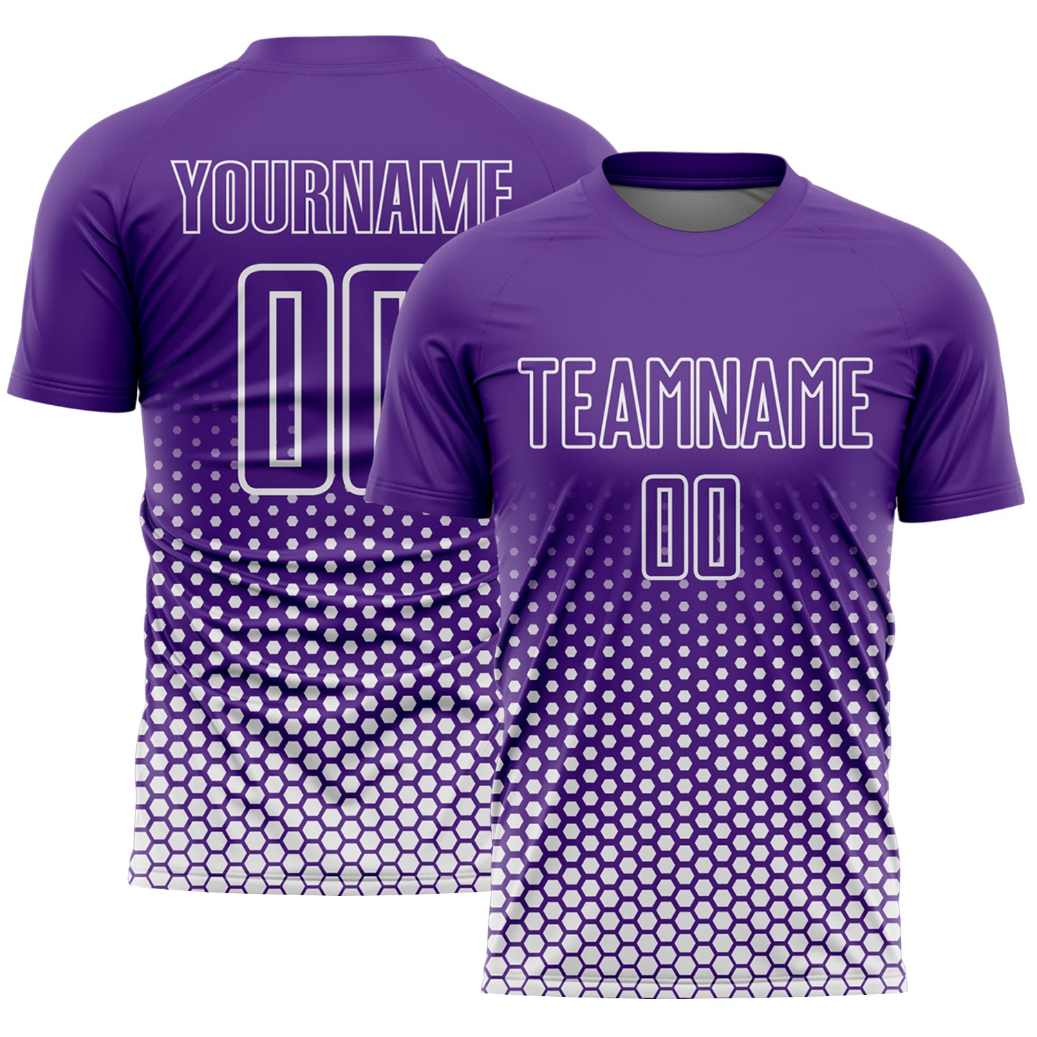 Custom Purple-White Geometric Hexagonal Dot Gradient Sublimation Soccer Uniform Jersey