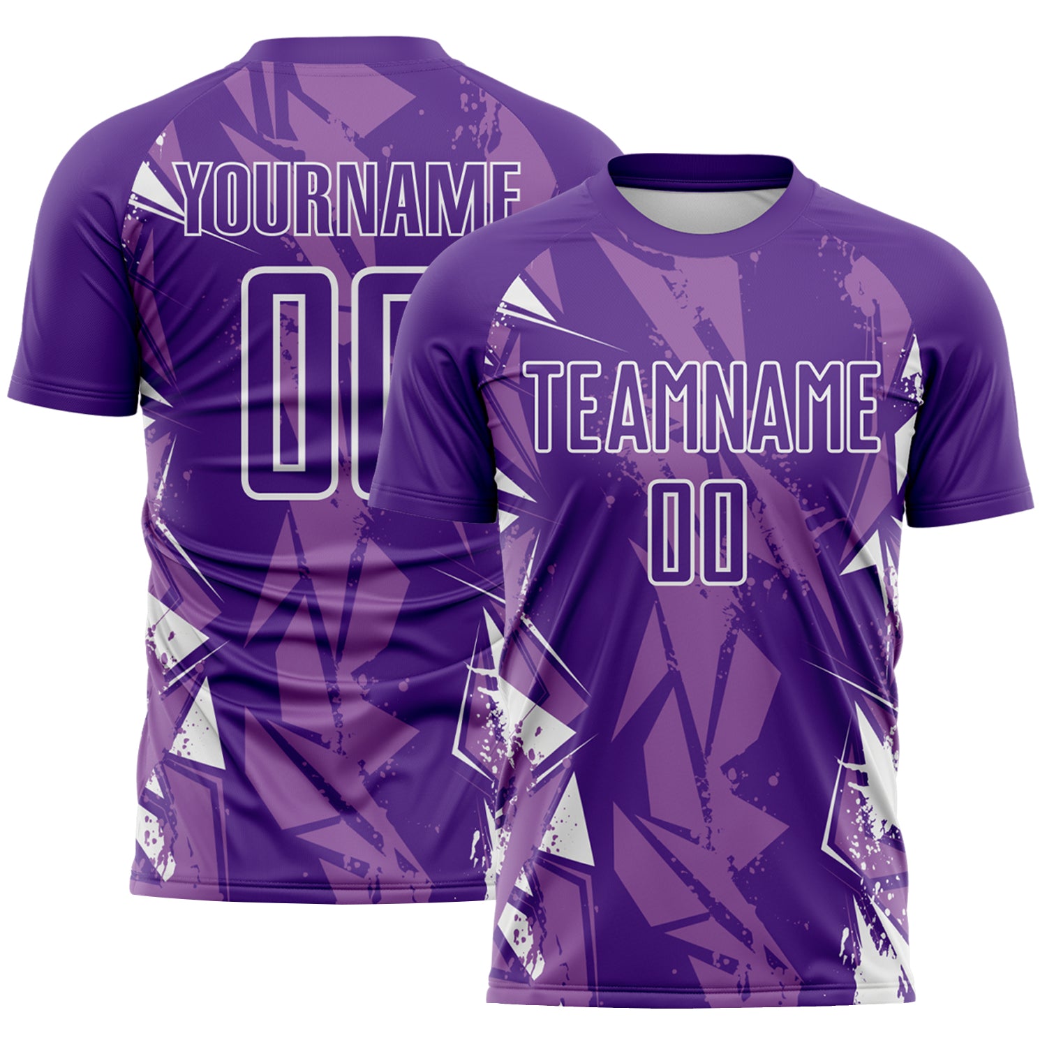 Custom Purple-White Geometric Shard Grunge Splash Sublimation Soccer Uniform Jersey