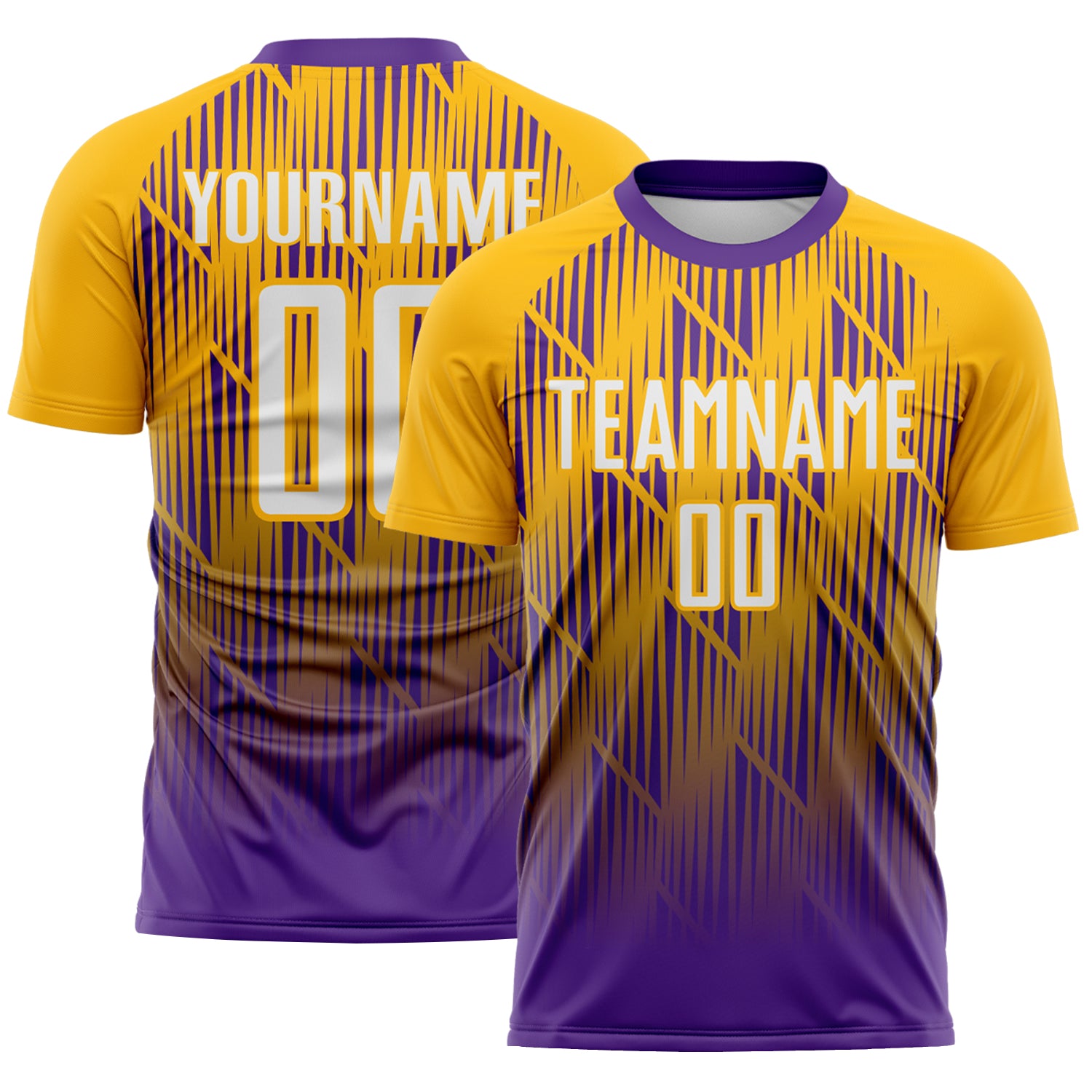 Custom Purple White-Gold Spiked Sharp Lines Gradient Sublimation Soccer Uniform Jersey