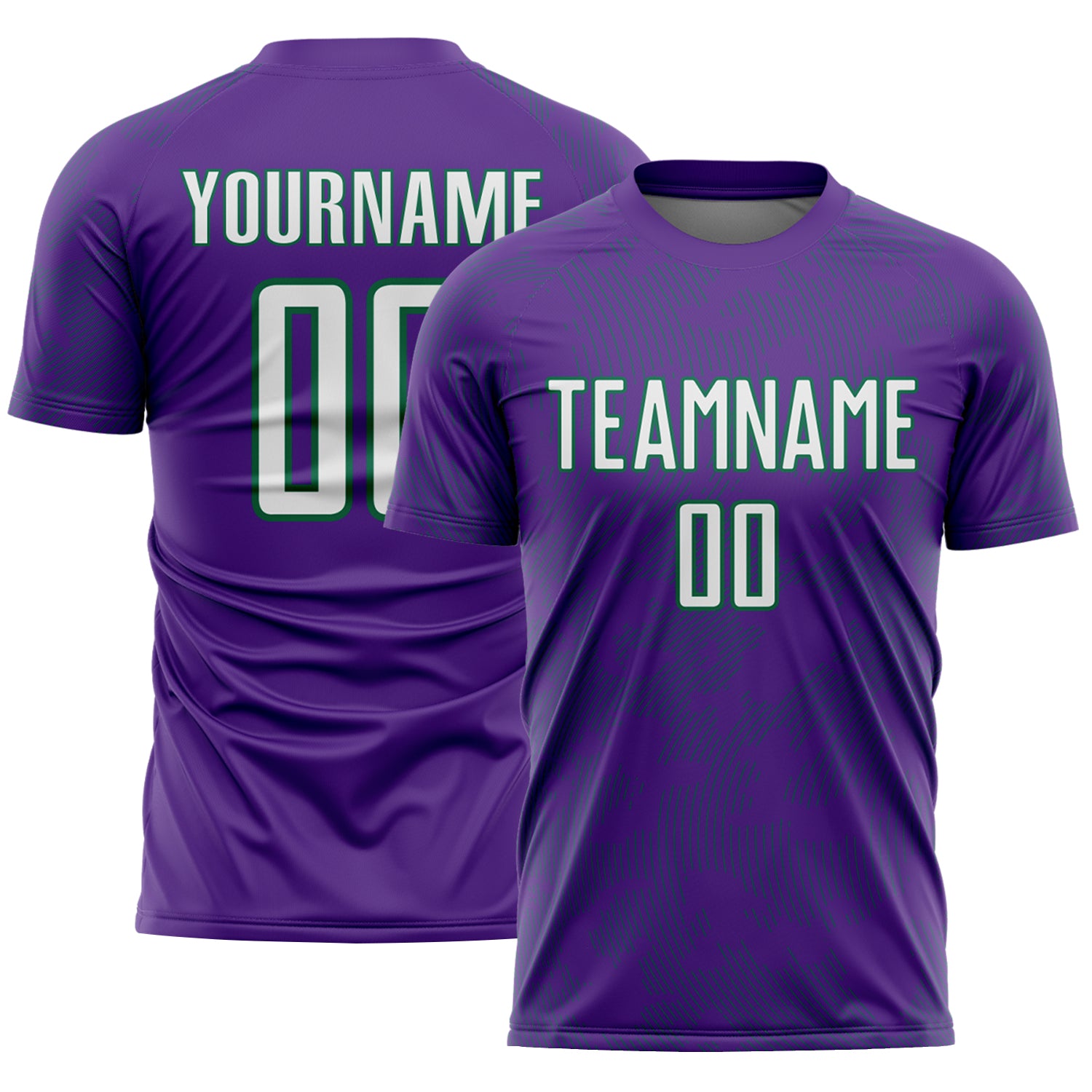 Custom Purple White-Kelly Green Curve Lines Sublimation Soccer Uniform Jersey