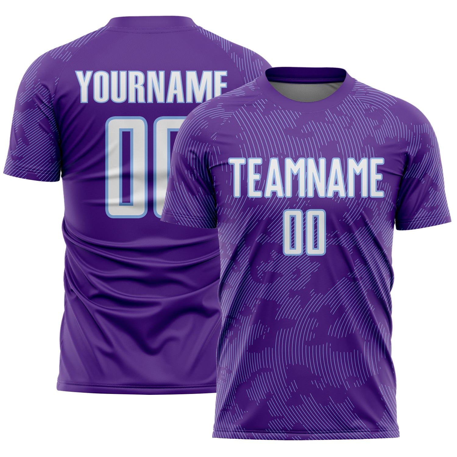 Custom Purple White-Light Blue Curve Lines Sublimation Soccer Uniform Jersey