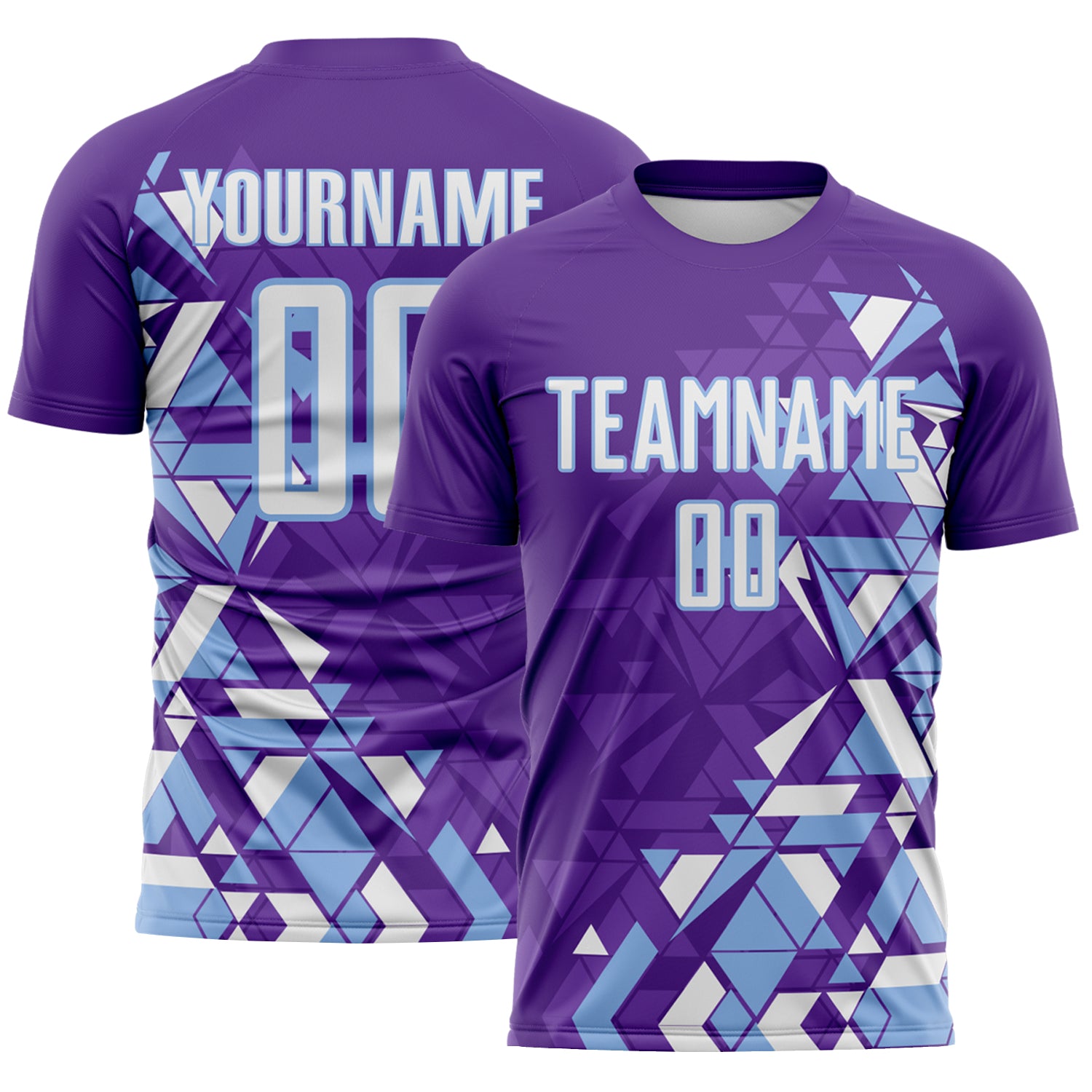 Custom Purple White-Light Blue Geometric Grid Gradient Sublimation Soccer Uniform Jersey
