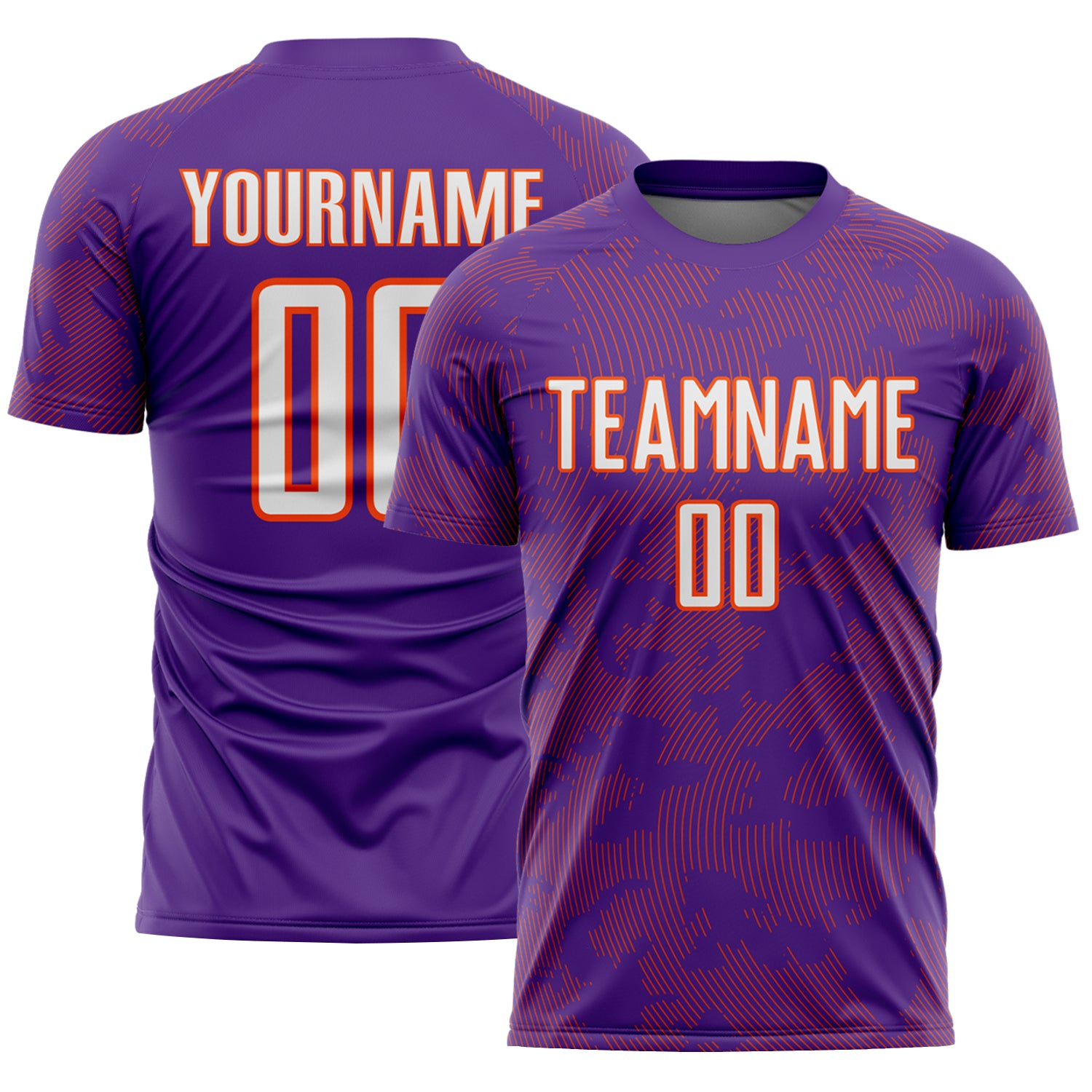 Custom Purple White-Orange Curve Lines Sublimation Soccer Uniform Jersey