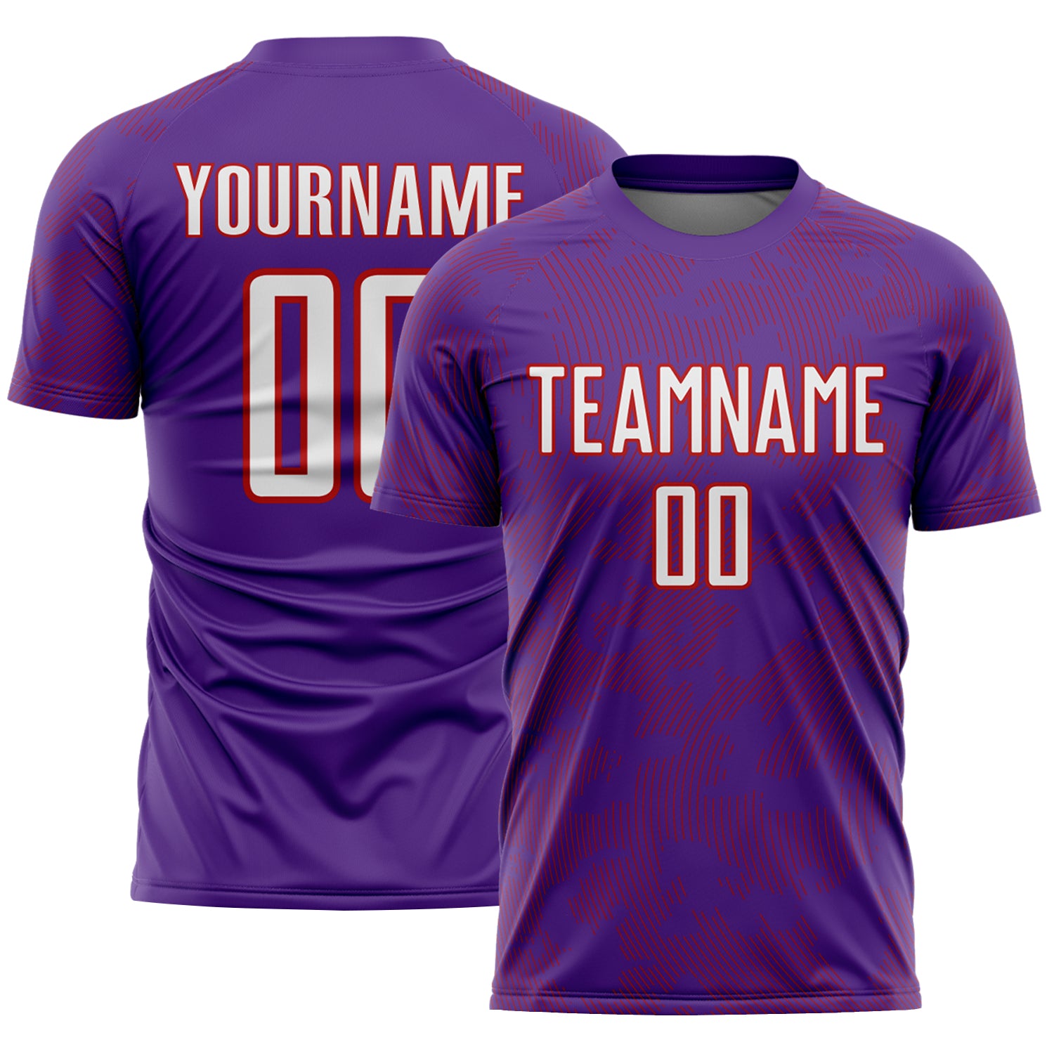 Custom Purple White-Red Curve Lines Sublimation Soccer Uniform Jersey
