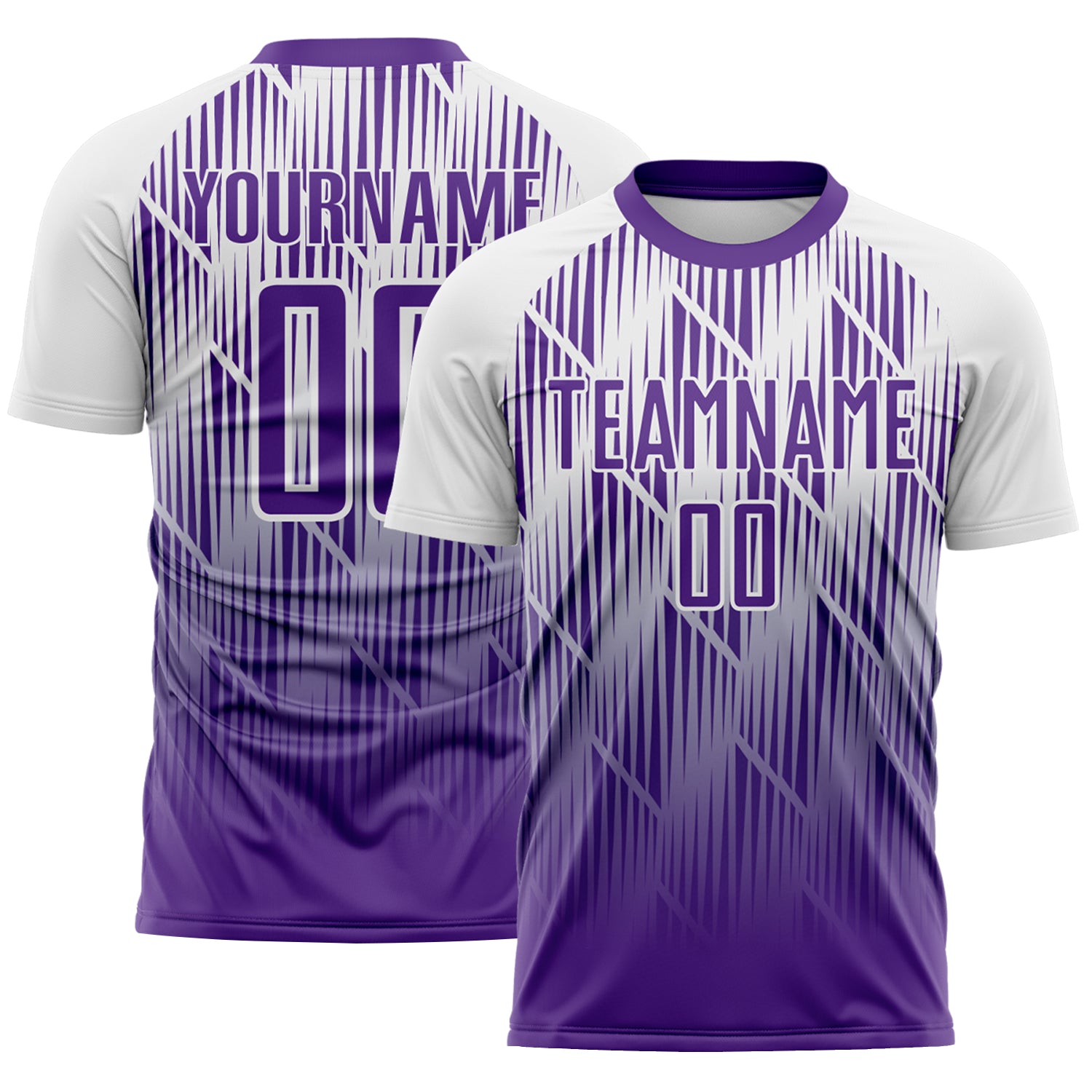 Custom Purple-White Spiked Sharp Lines Gradient Sublimation Soccer Uniform Jersey