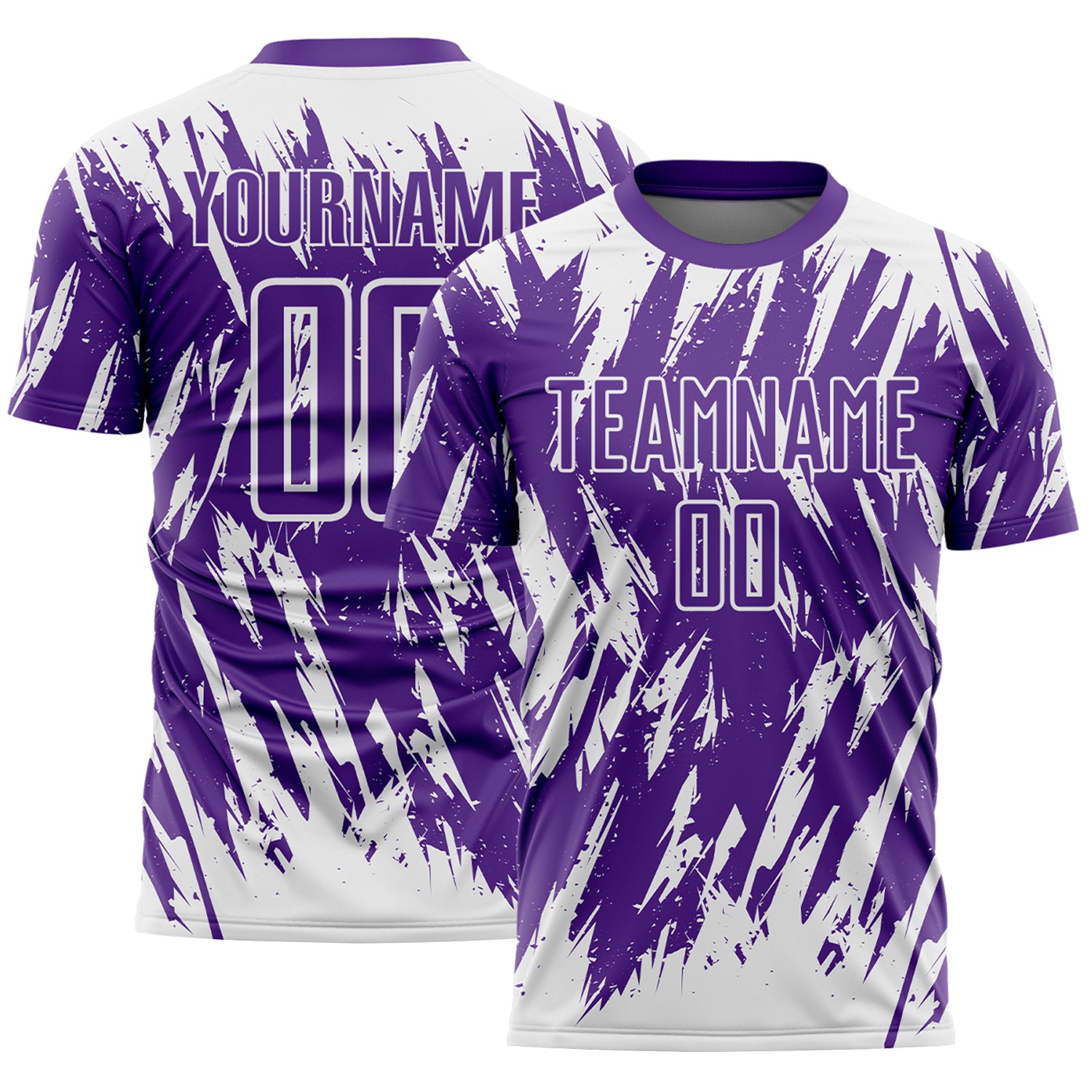 Custom Purple-White Splatter Torn Sharp Brush Stroke Sublimation Soccer Uniform Jersey